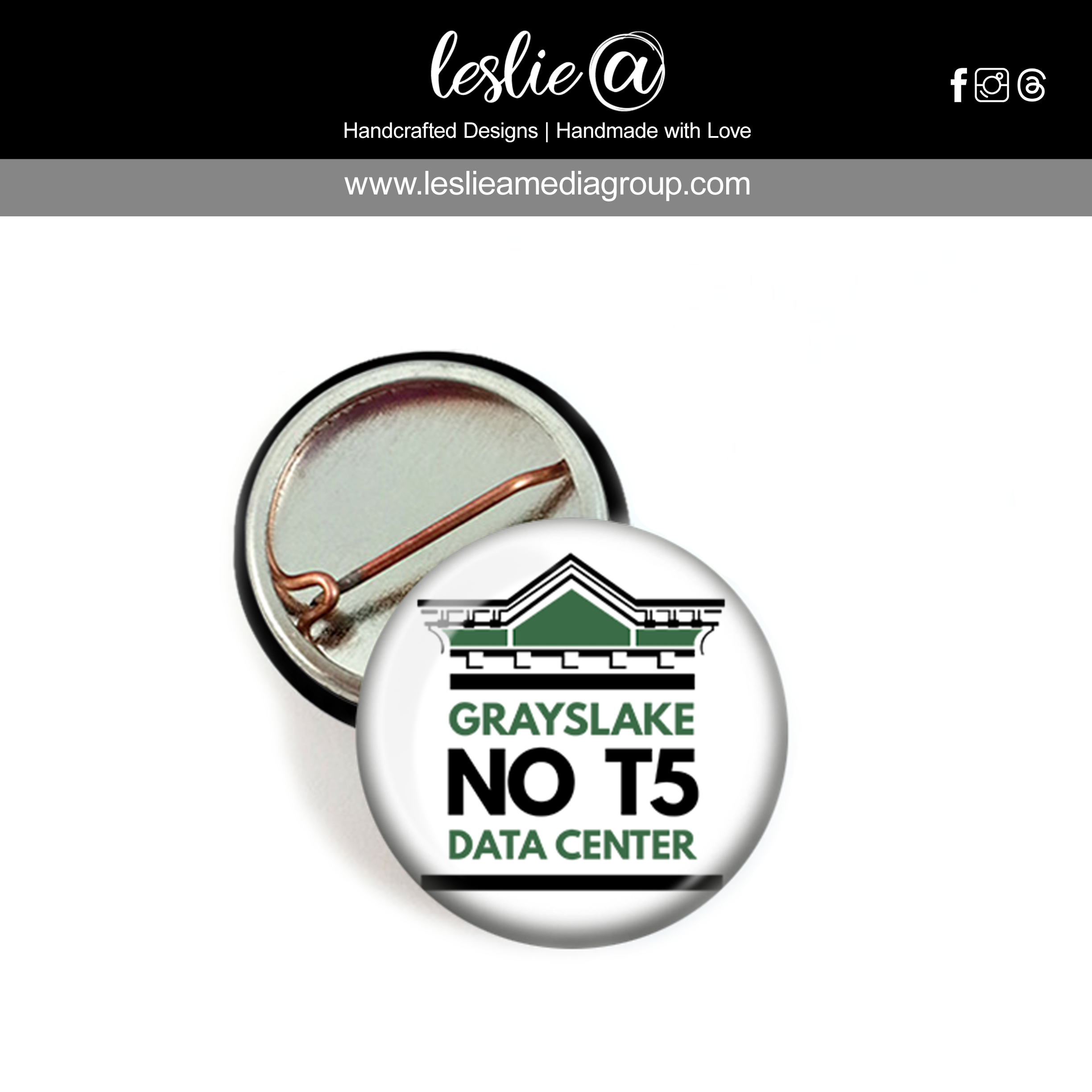 T5 Data Center Pin-Back Mini Button 1" Grayslake Green