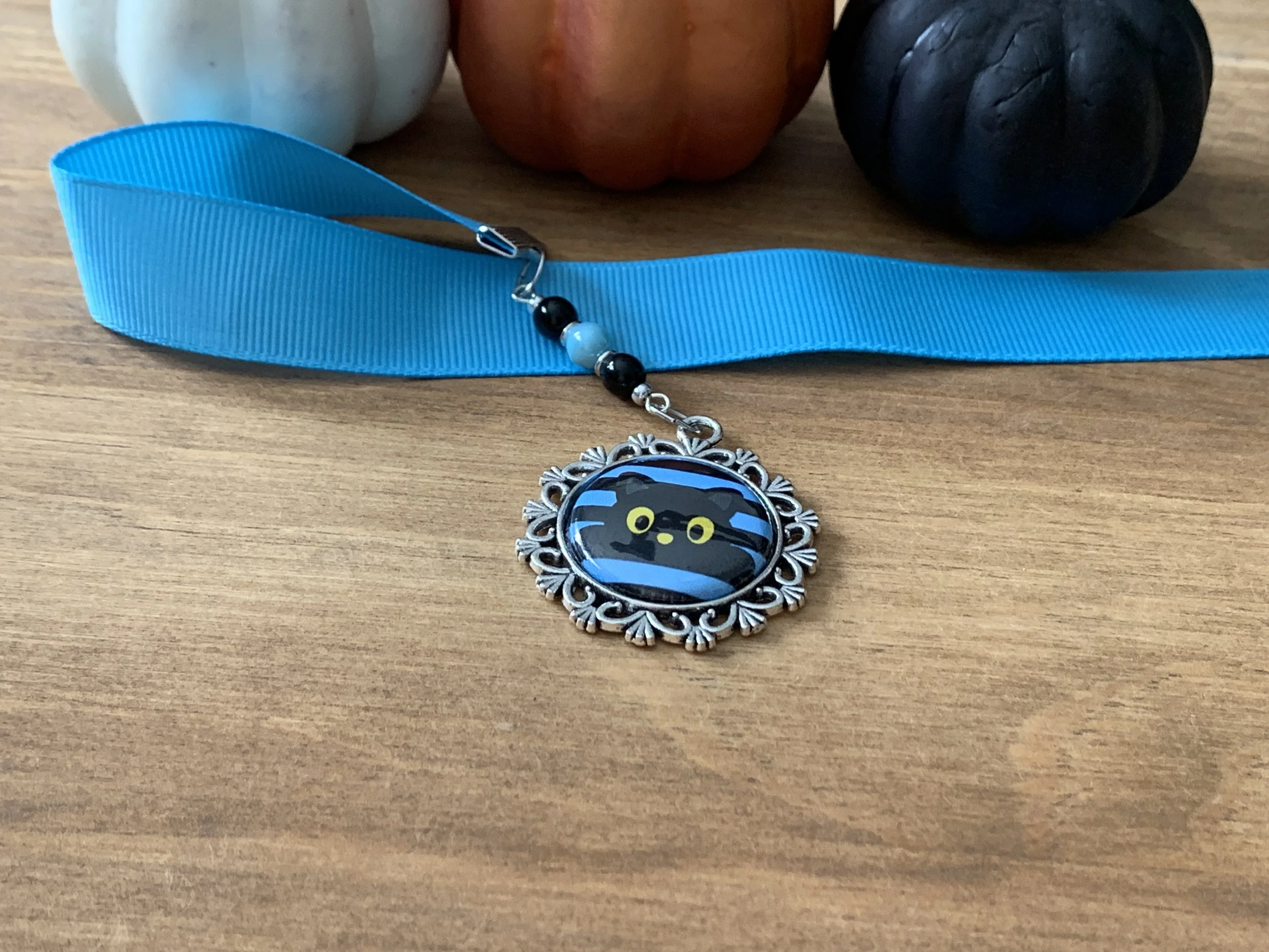 Peeking Blue Cat Stripe Bookmark