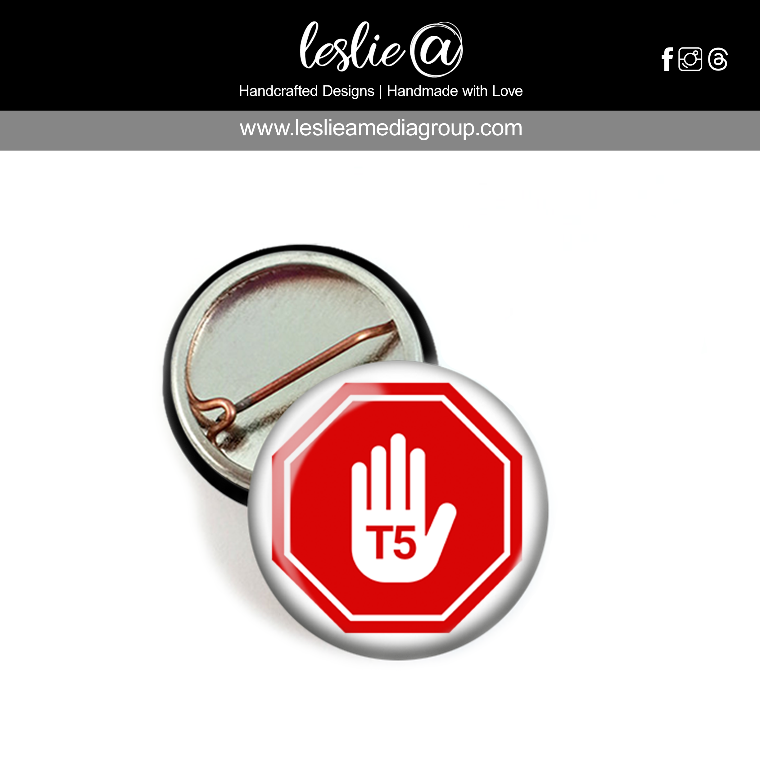 T5 Data Center Pin-Back Mini Button 1" Stop Red