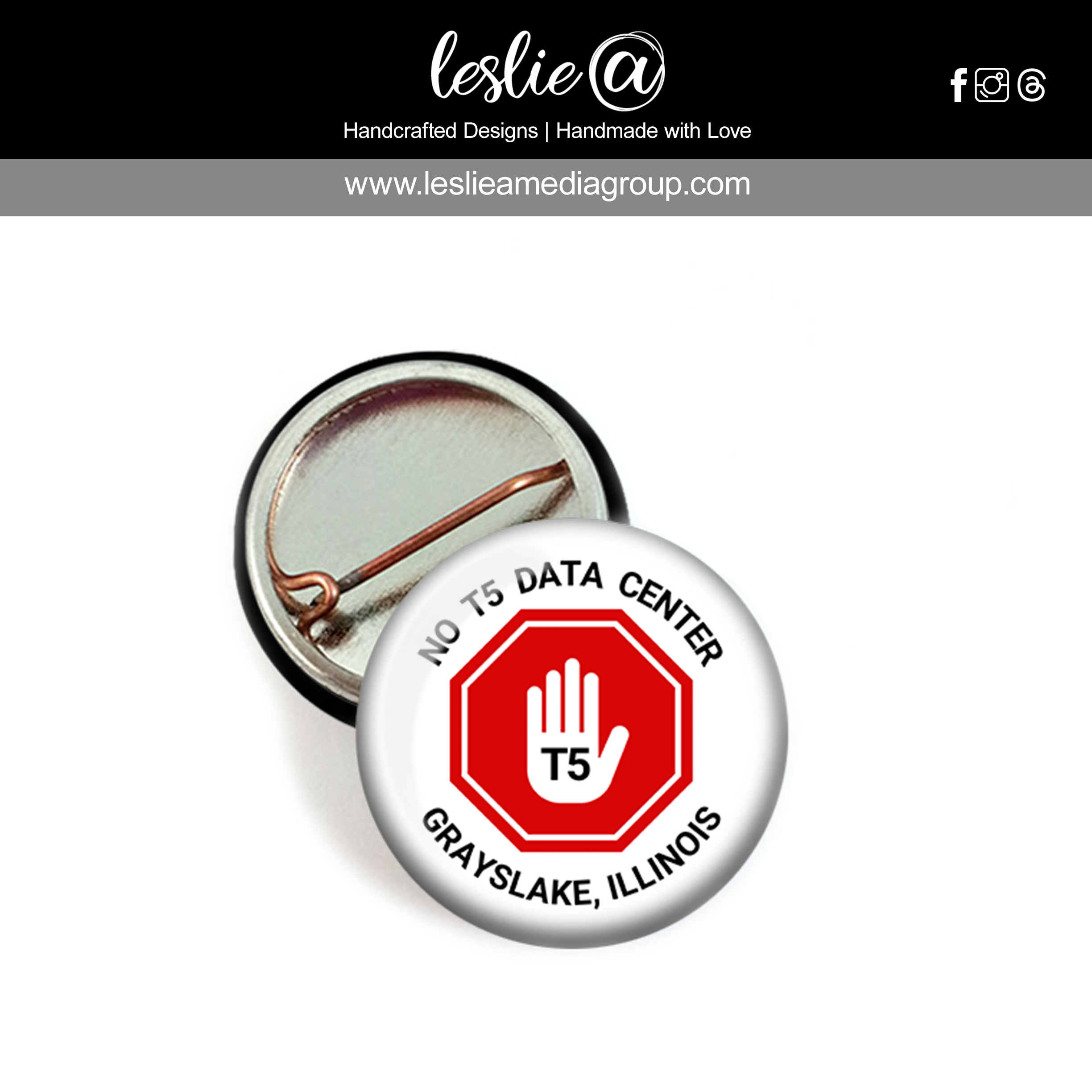 T5 Data Center Pin-Back Mini Button 1" No T5 Data Center