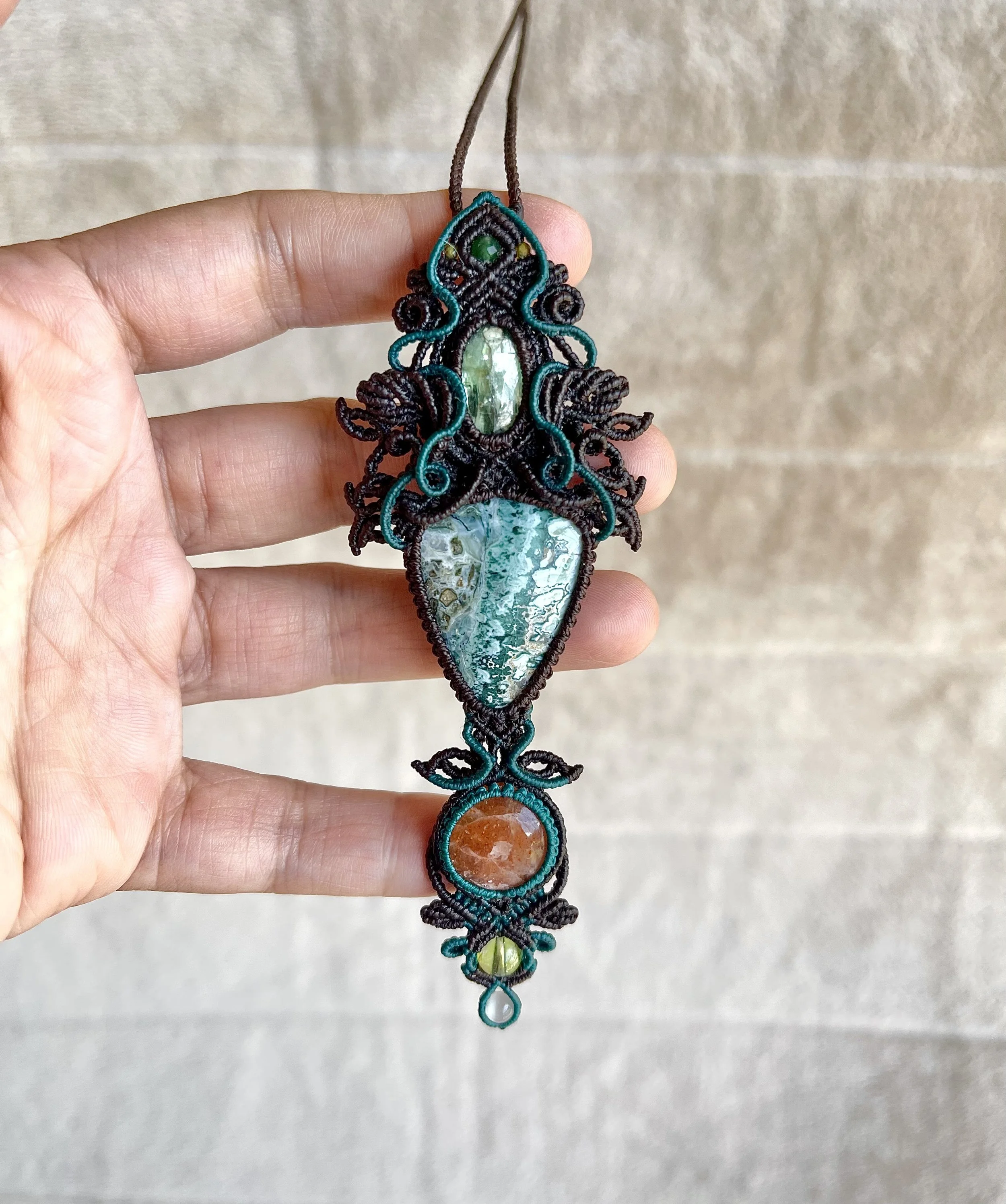Hecate | Green Kyanite, Blue Tide Seam Agate & Sunstone