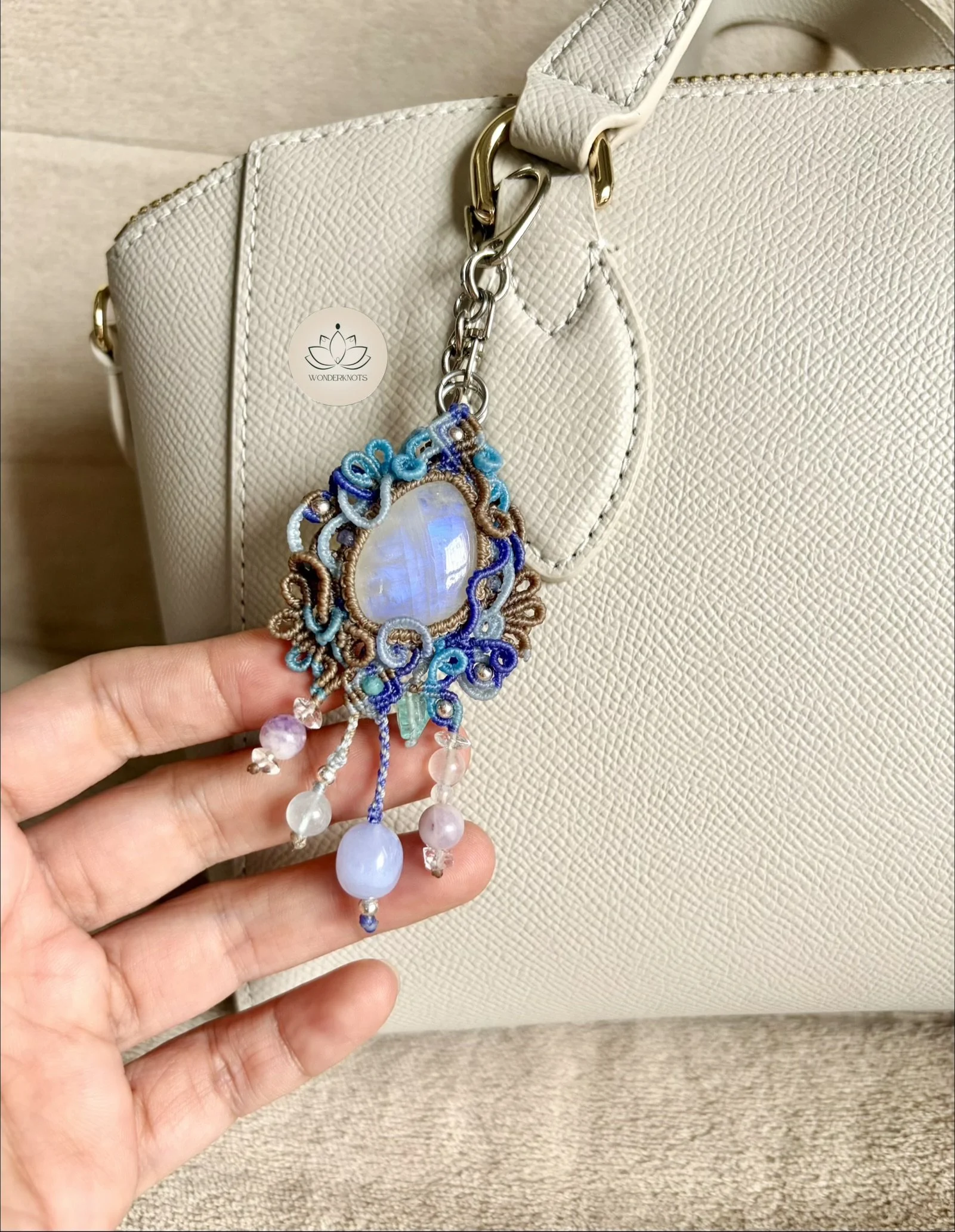 Rainbow Moonstone bag charm