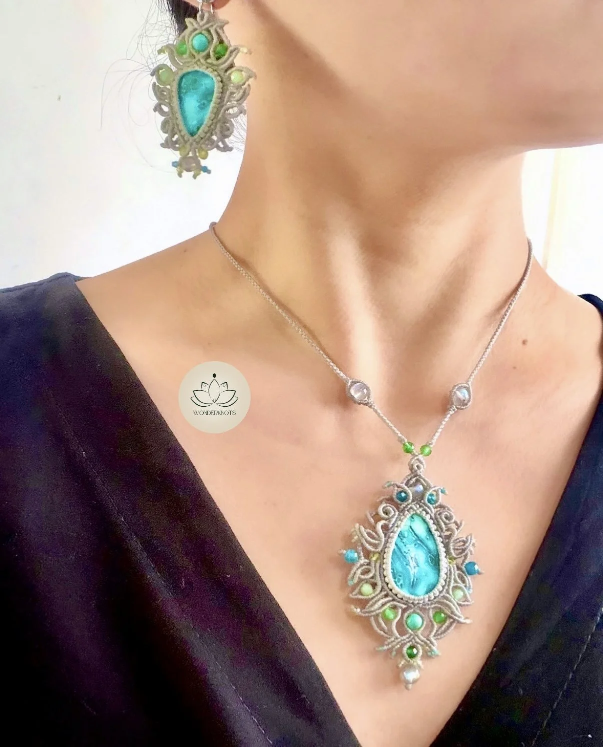 Chrysocolla-malachite necklace and earrings set