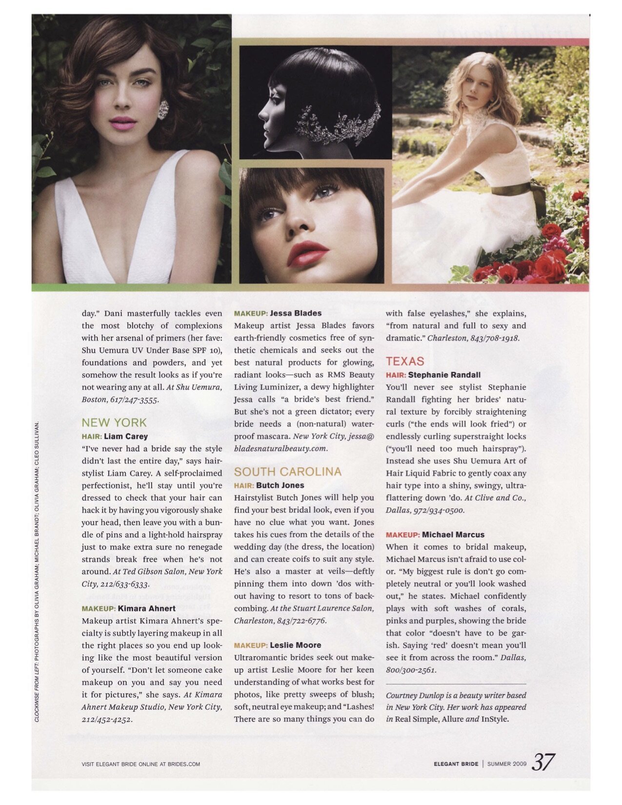 A magazine spread featuring four women with different hairstyles and makeup looks, along with text describing their styles in New York, South Carolina, and Texas.