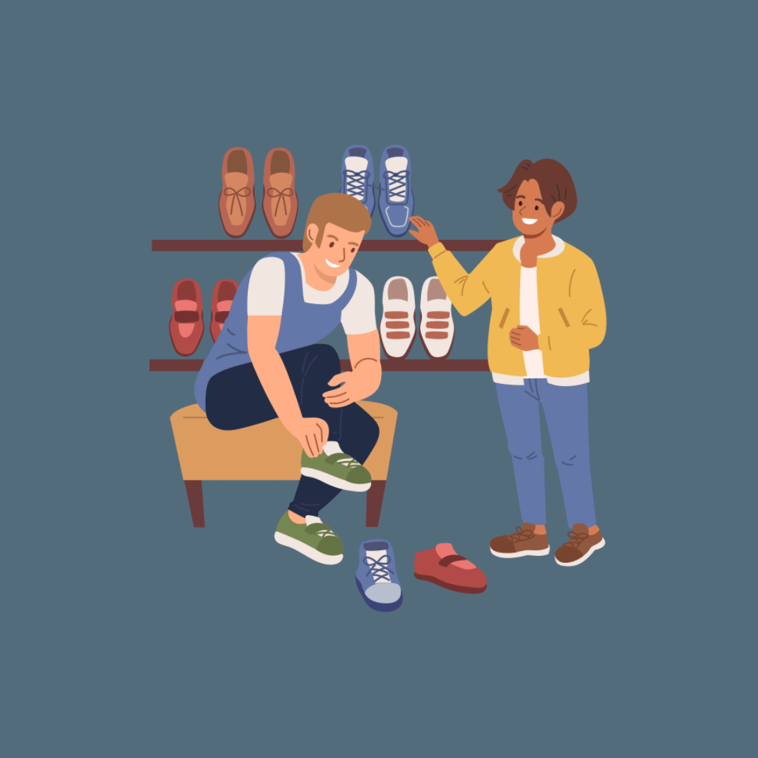 Trying and buying new shoes in store