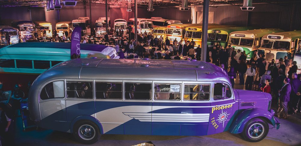 Classic buses on display at the pavilion opening