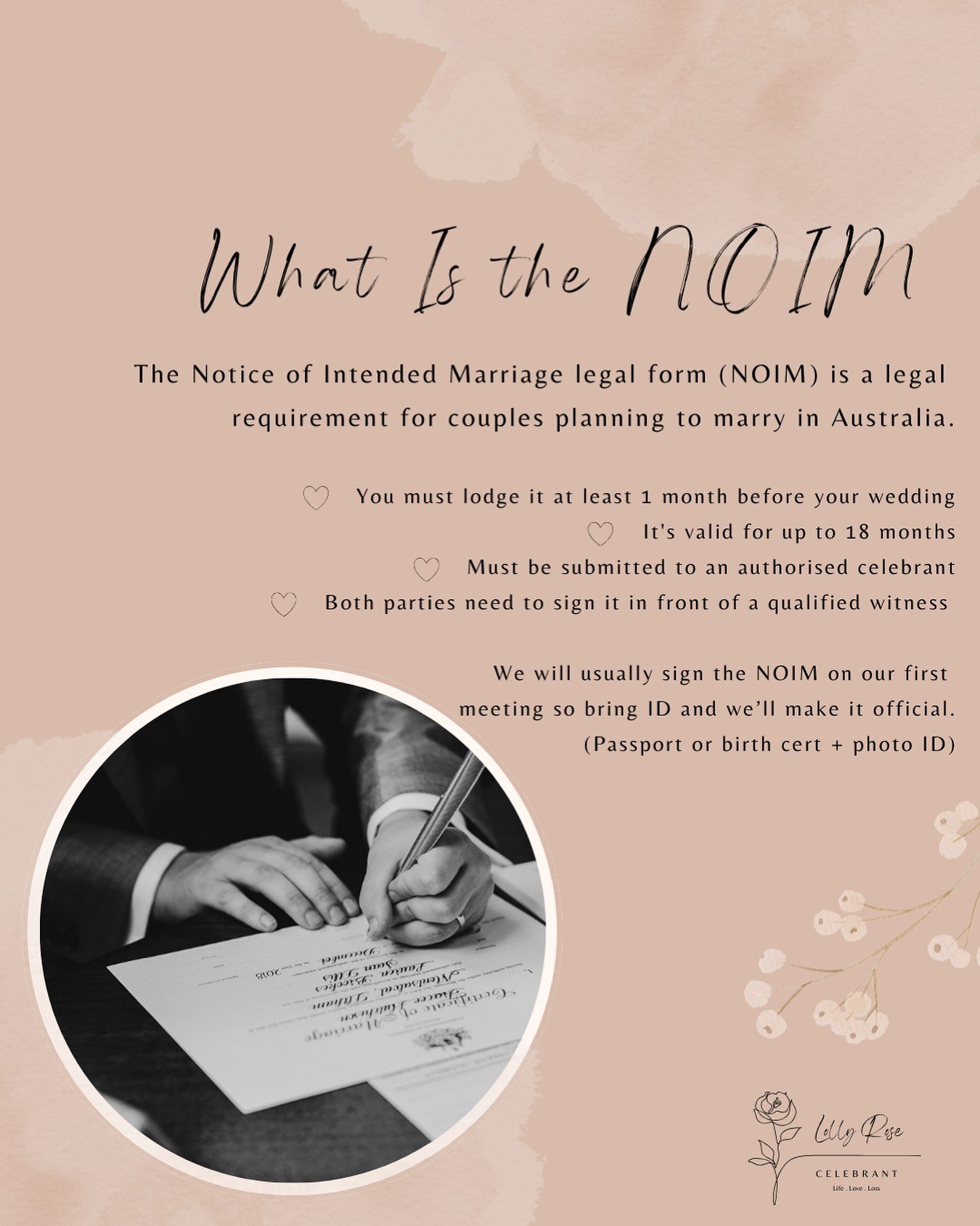 The NOIM - Notice of Intended Marriage. It isn&rsquo;t just paperwork, this legal document is what makes your marriage official. 

Don&rsquo;t let these document make you feel overwhelmed, I&rsquo;m here to guide you every step of the way to make it 