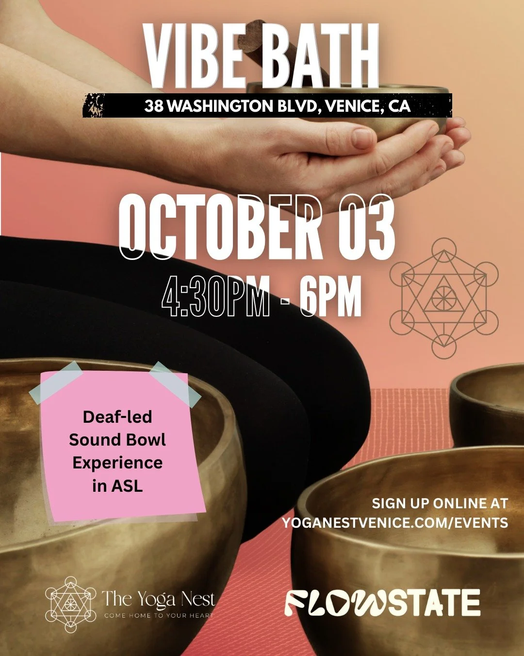 SO excited to announce our FIRST EVER DEAF-LED VIBE BATH here in Venice Beach, CA!!! 🌟

We are proud to host this ASL event led by Deaf practitioners @yespalbiz and @rakiex20.

Expect deep vibrations, intentional rest, and somatic connection in a wa