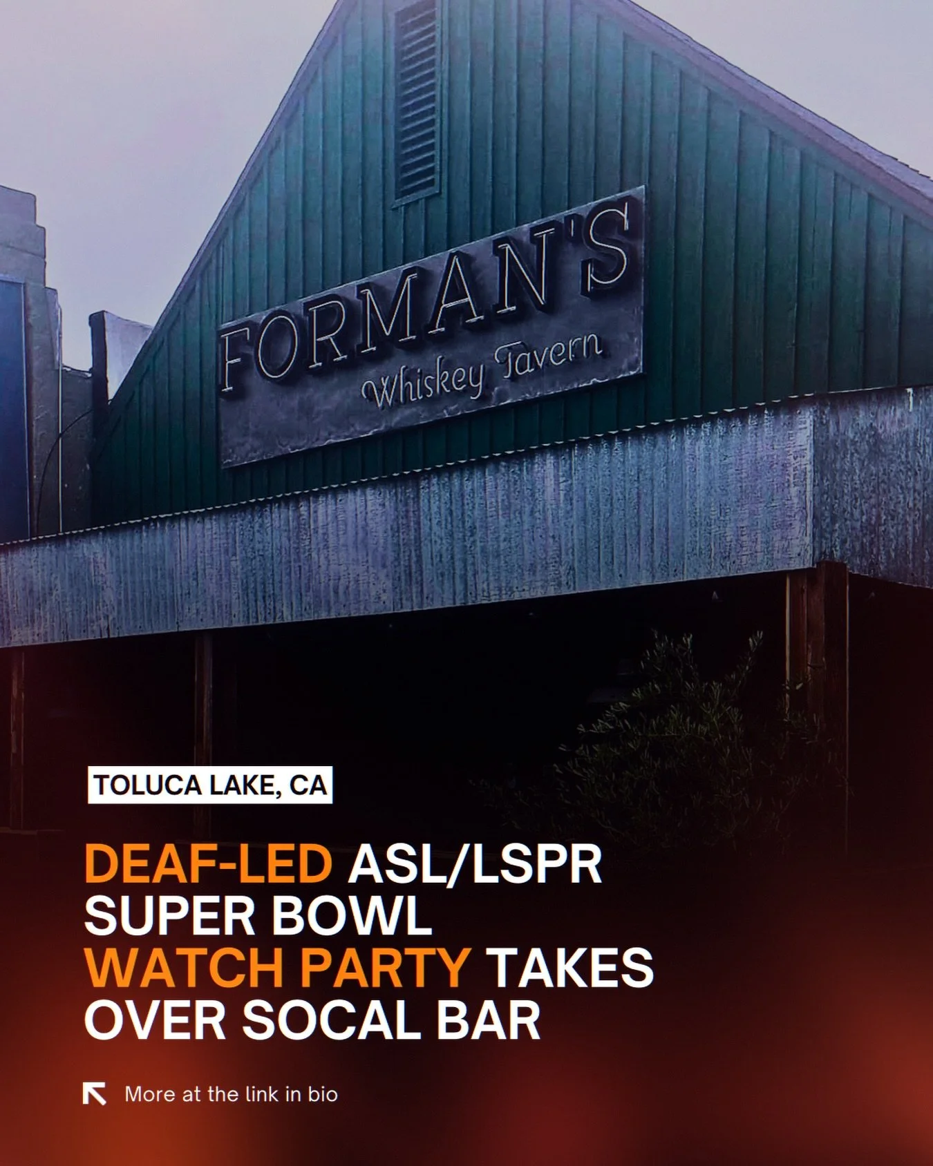 the rumors are TRUE! we're taking over Forman's Tavern for the big game to celebrate a huge moment in Puerto Rican &amp; Deaf culture 🤟🇵🇷🐰🏈

📆 Sun (2/8) @ 3-7pm
📍 Forman's Tavern, Toluca Lake/Burbank/Noho Area 

--

Image description: Outdoor 