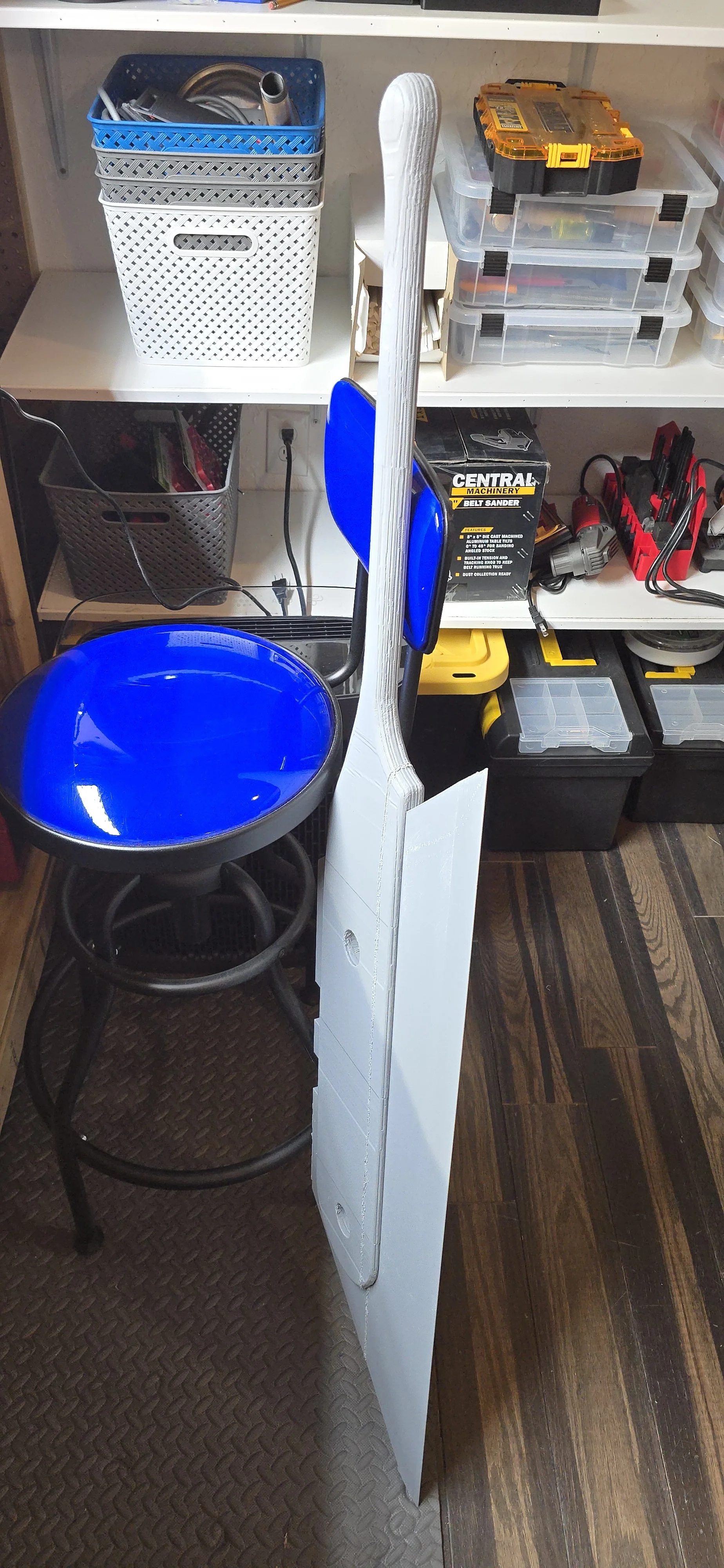 Both halves welded together standing upright.