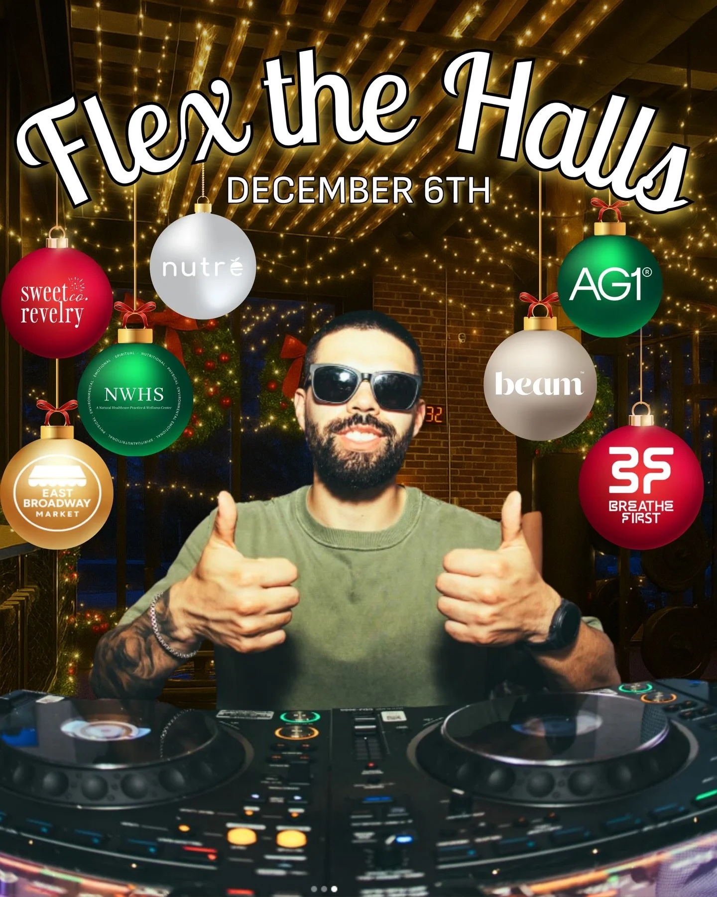 Flex the Halls is THIS this Saturday 🎄✨ From 9&ndash;12, DJ MAARCOS is taking over the gym with live beats during class while some of our favorite local vendors pop up all morning.

Catch: Sweet Reverly, Nutr&eacute;, AG1, Beam, Breaths First, NWHS 