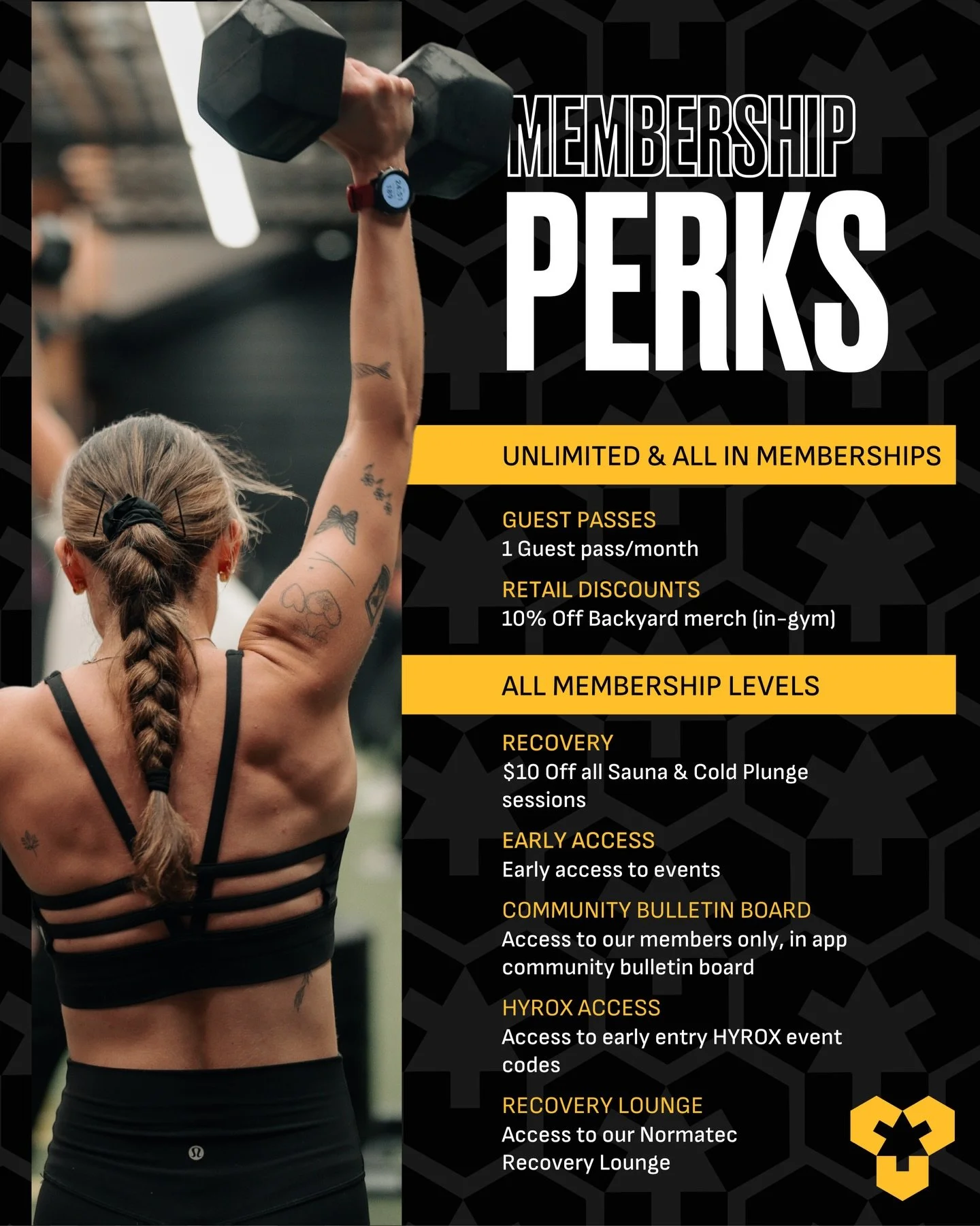 More value in every visit.

From guest passes to recovery perks to early access, your membership just got an upgrade.

Starts April 1. Join or level up today.