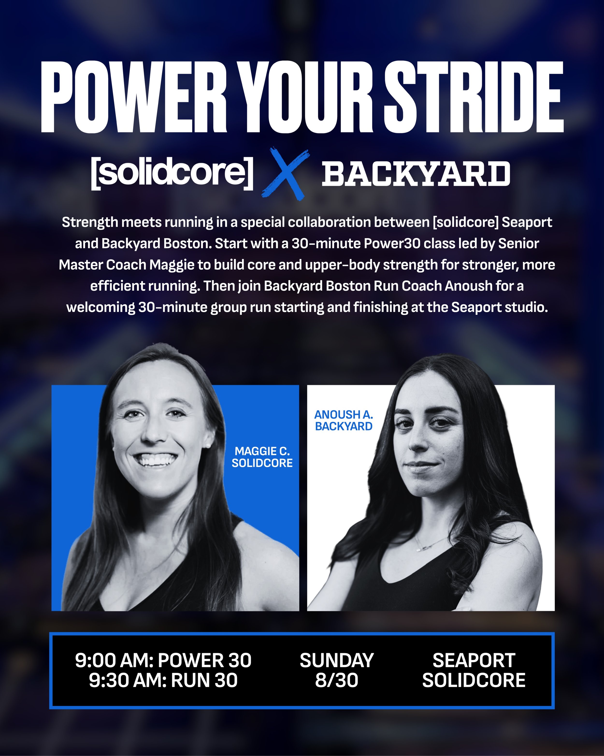 This Sunday, we&rsquo;re taking our strength to the streets. 🏃&zwj;♀️

We&rsquo;re joining [solidcore] Seaport for POWER YOUR STRIDE, kicking things off with a 30-minute Power30 led by Maggie, followed by a 30-minute group run led by Backyard Run Co