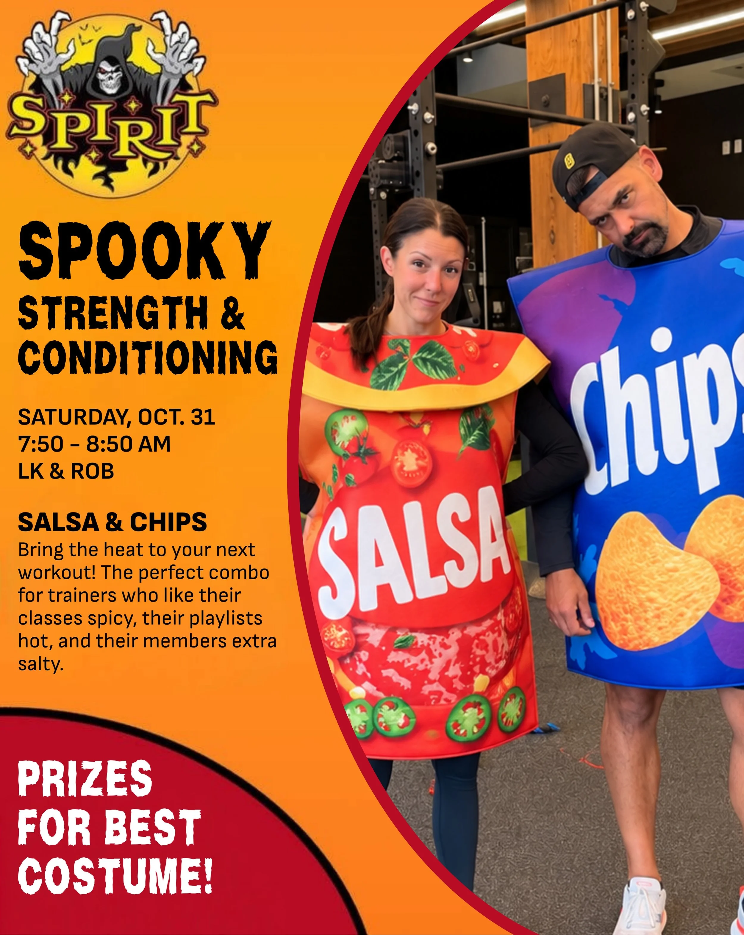 👻 Get ready for a BOOty burn! 🎃💪

Join LK &amp; Rob for SPOOKY STRENGTH &amp; CONDITIONING on Halloween, October 31 at 7:50 AM!

Costumes encouraged, there will be prizes for best dressed 👀

What will LK &amp; Rob be wearing?! Cast your vote belo