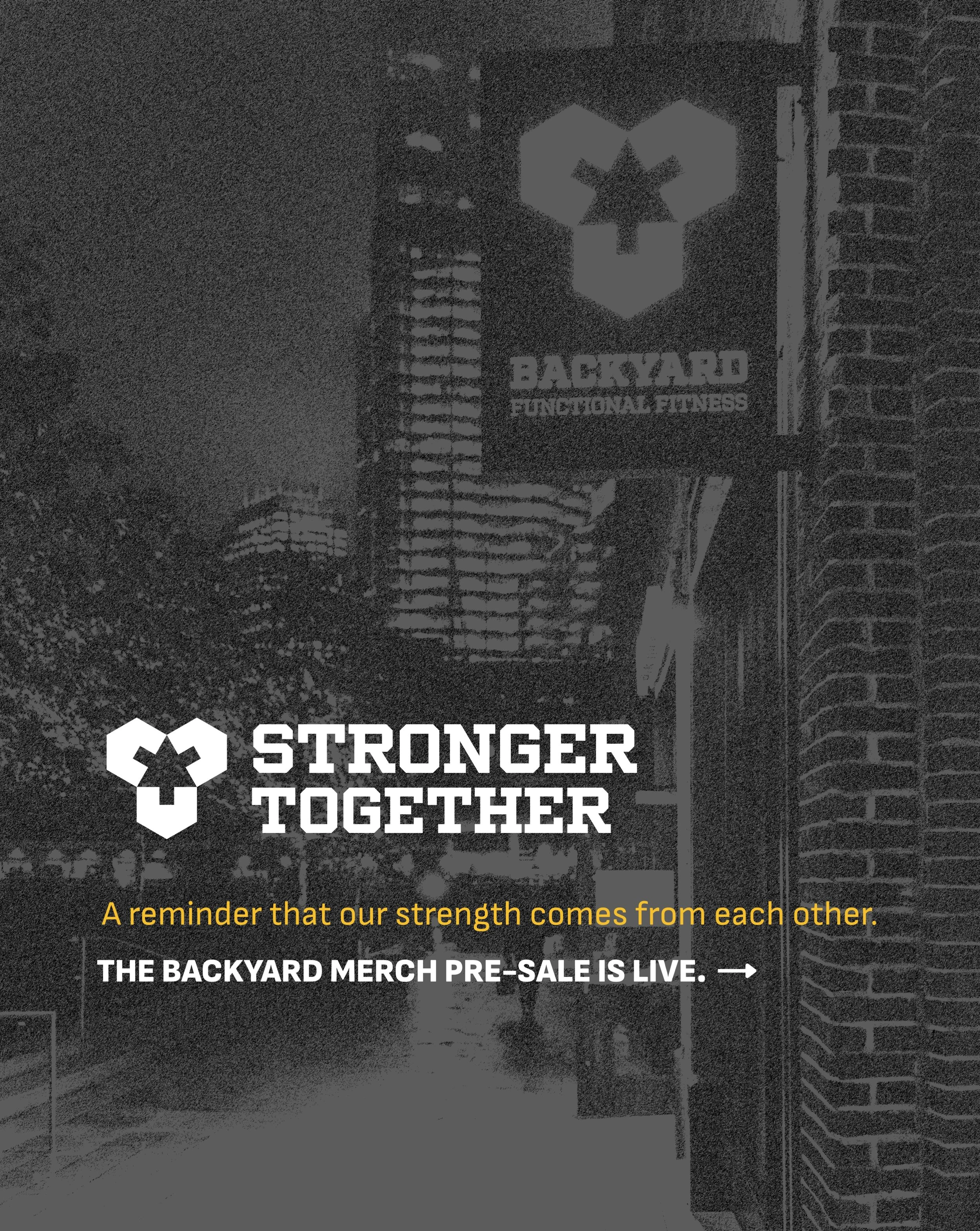 STRONGER TOGETHER. 🖤

More than merch. A reminder that our strength comes from each other. This collection is for the people who show up, push each other, celebrate the wins, and make Backyard what it is.

🔥 THE MERCH PRE-SALE IS LIVE! Hoodies, swe