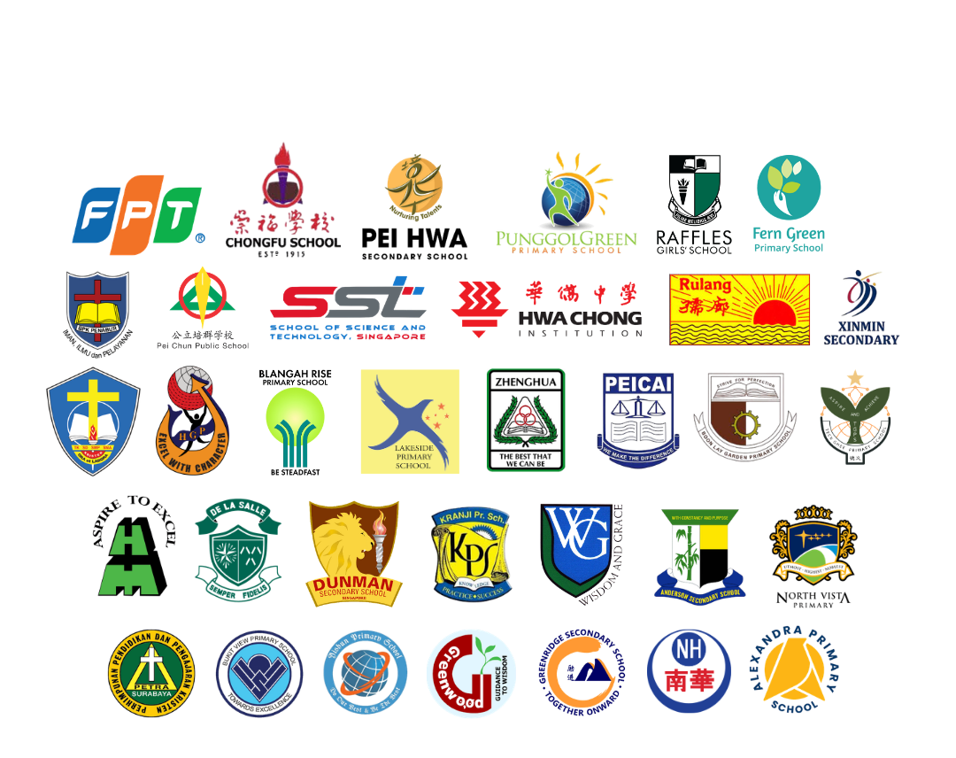 A collage of various school and organization logos.