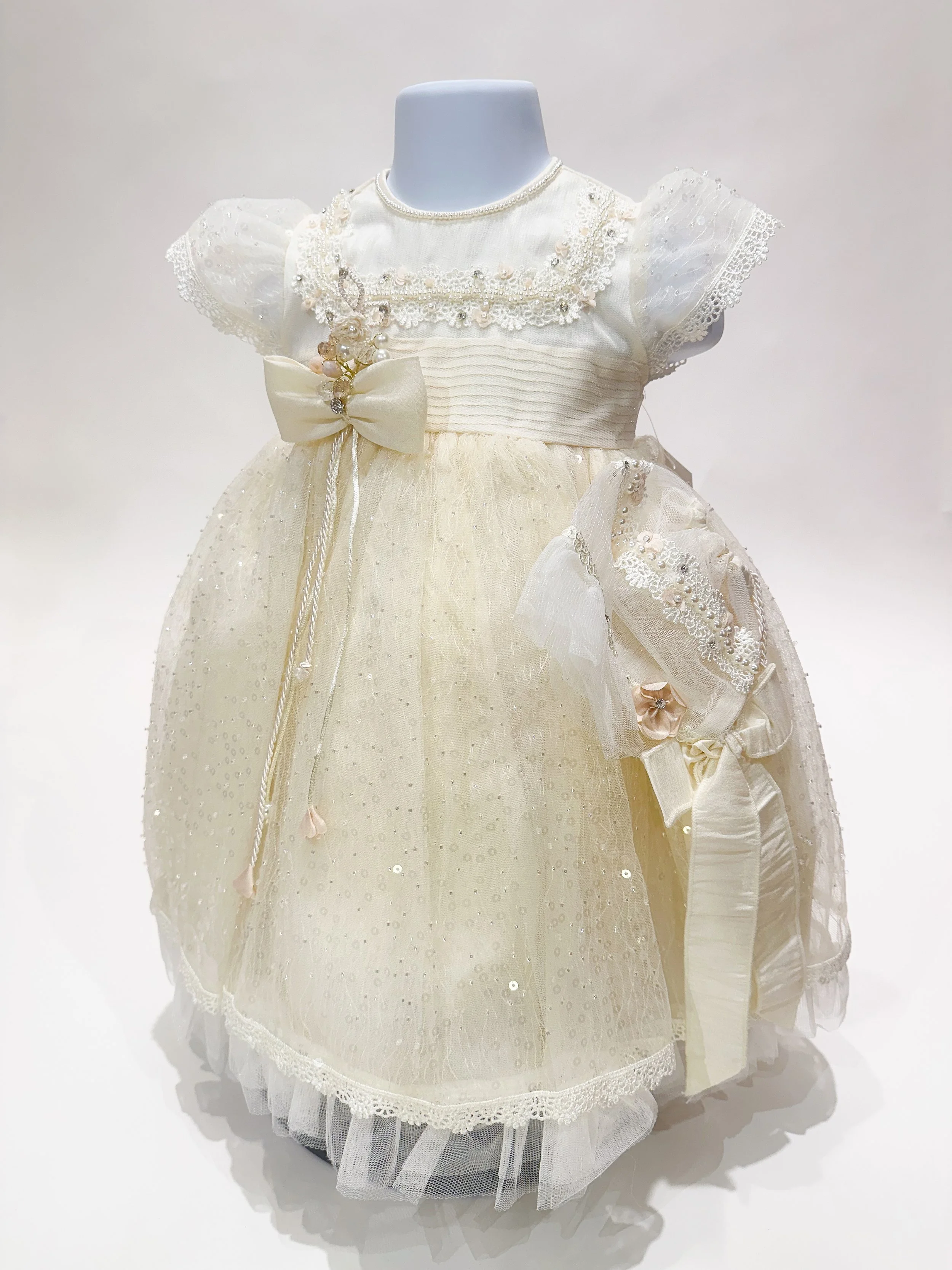 Enchanting Ivory Lace Dress with Shimmering Details