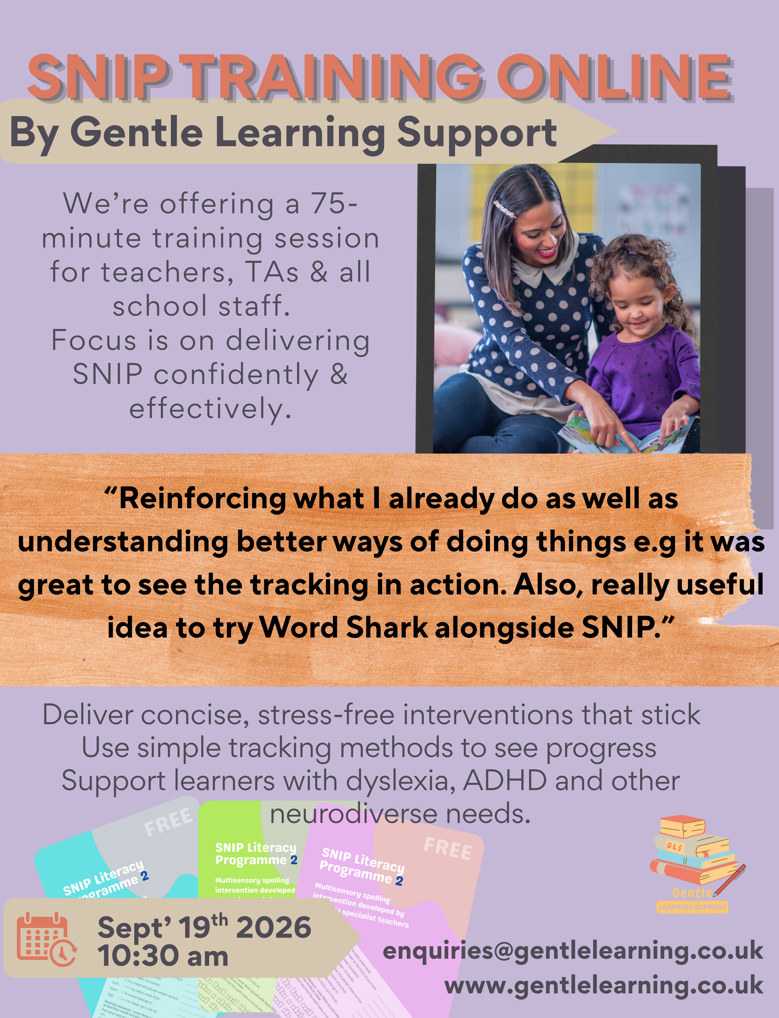 SNIP Training For Teachers, Tutors, TAs and Other School Staff