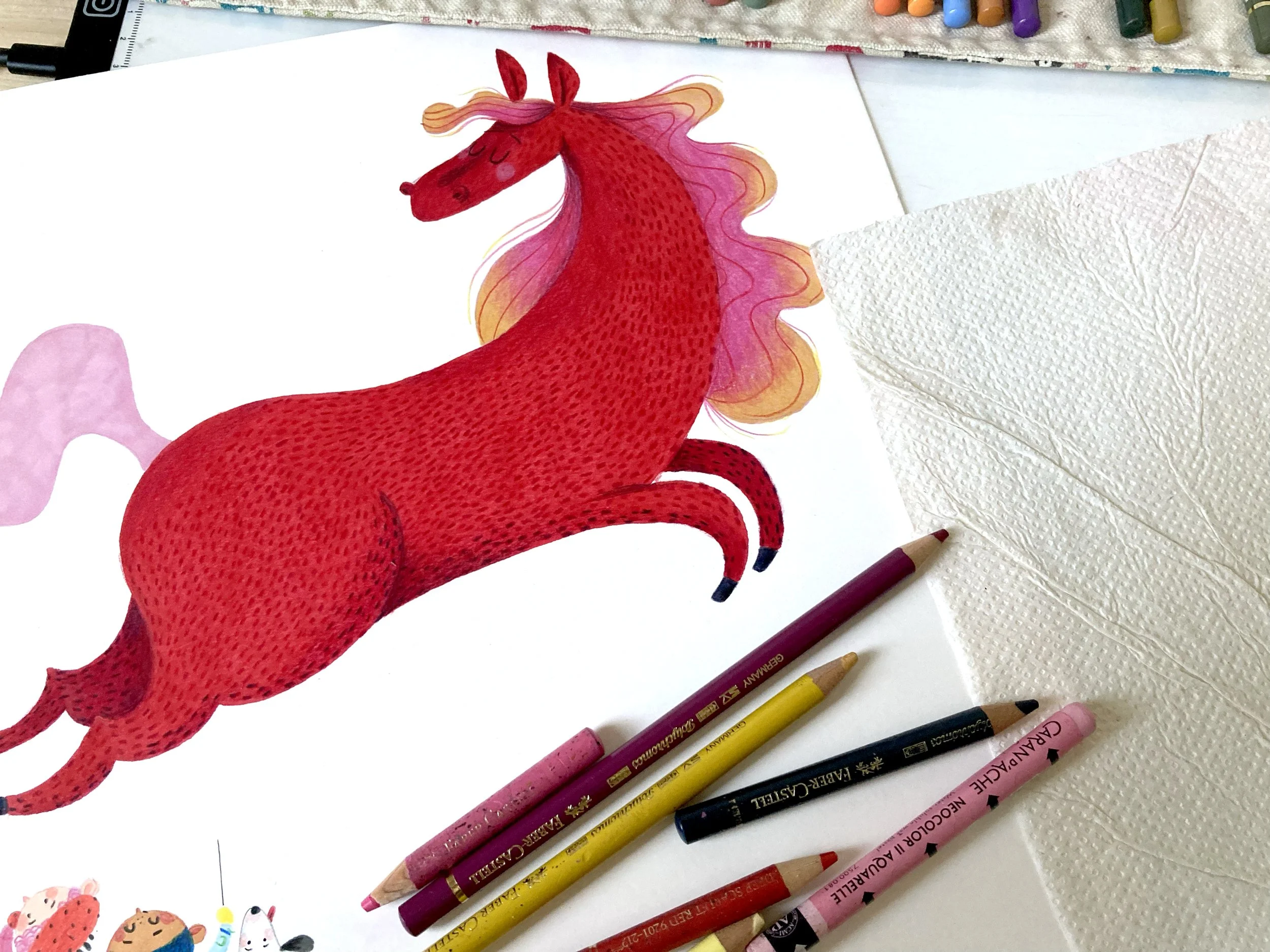 Drawing of a Lunar New Year Red Fire Horse