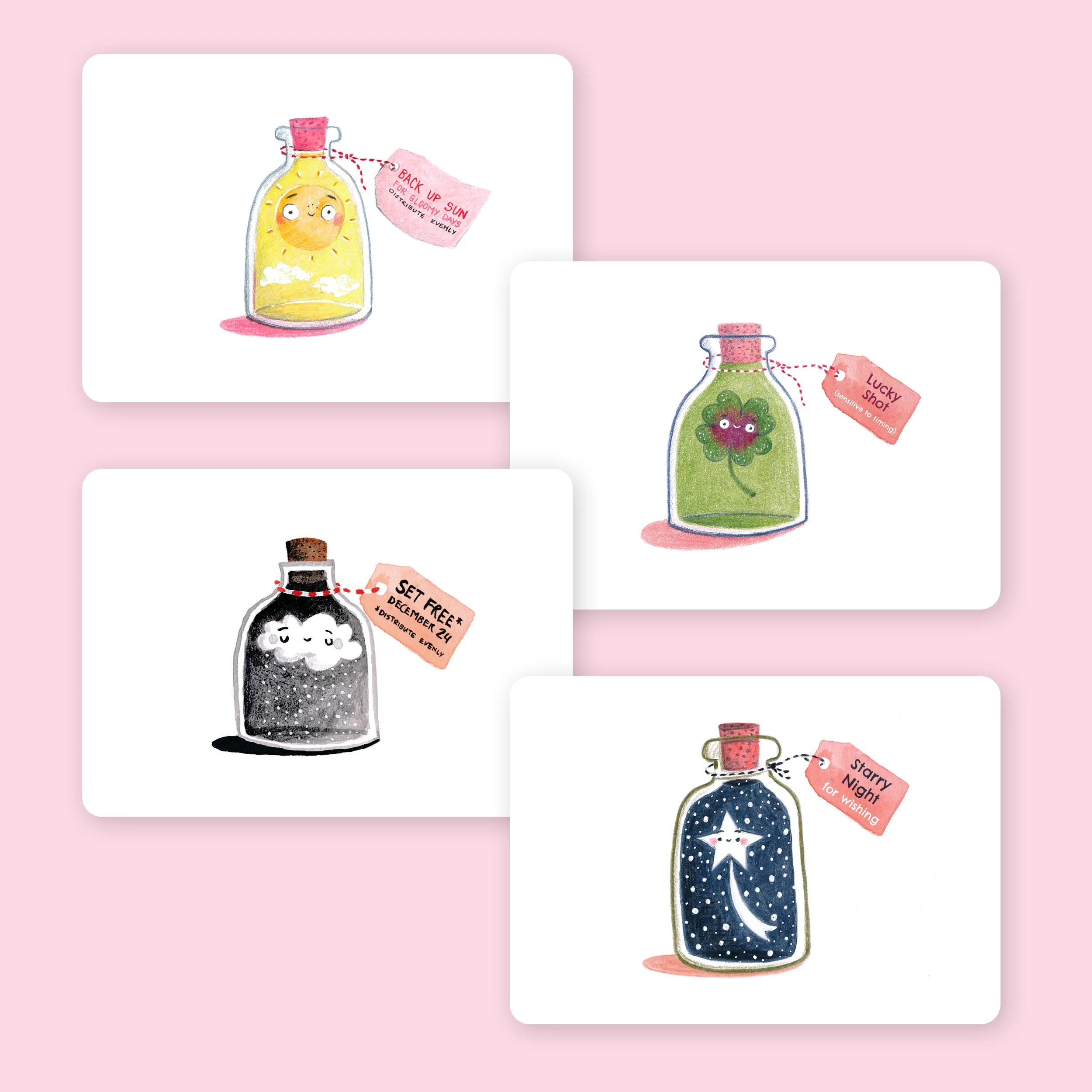 Postcard set 'bottled up positivity'