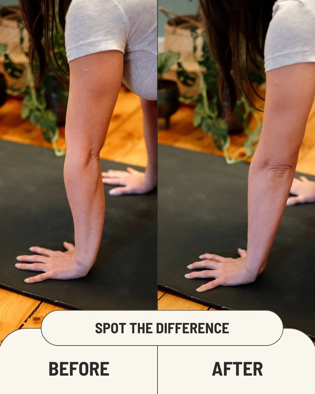 🧐 Can you see the difference in my fingers, wrists, elbows and shoulders? HINT: I didn't micro-bend my elbows. 🤨

👉 TRY THIS: 

1️⃣ Start in Table Top. Position your hands how you usually would.

2️⃣ Imagine someone is trying to lift your fingers 