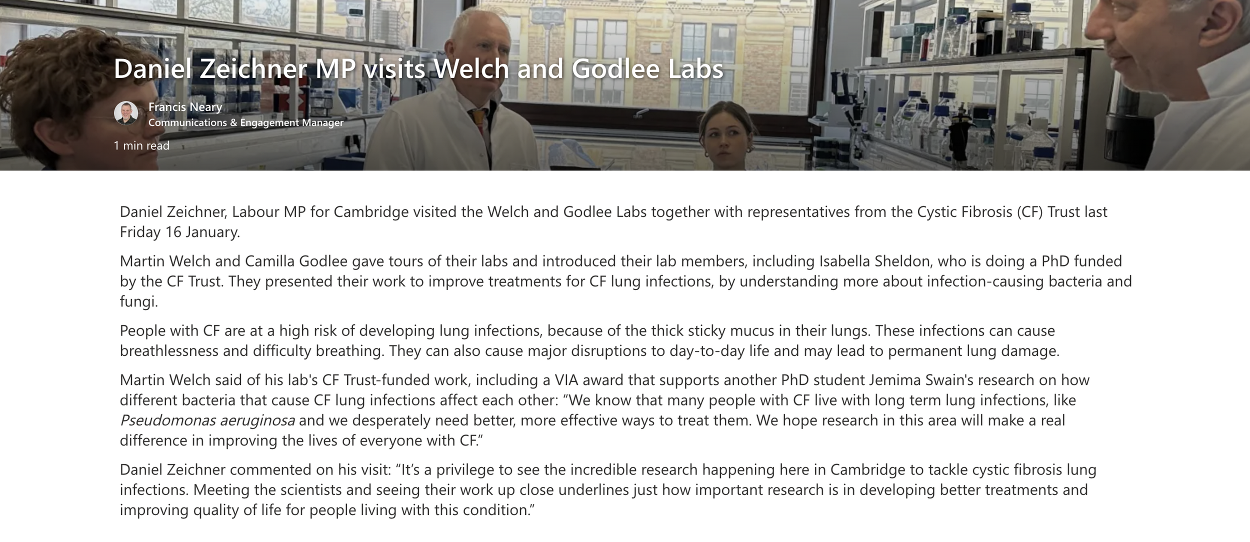 Check out our recent lab visit from Daniel Zeichner, Labour MP!