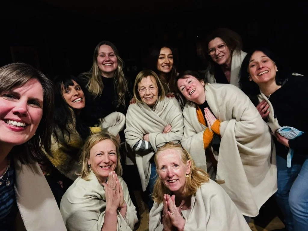 Happy faces of women, participating ski&yoga retreat Italy