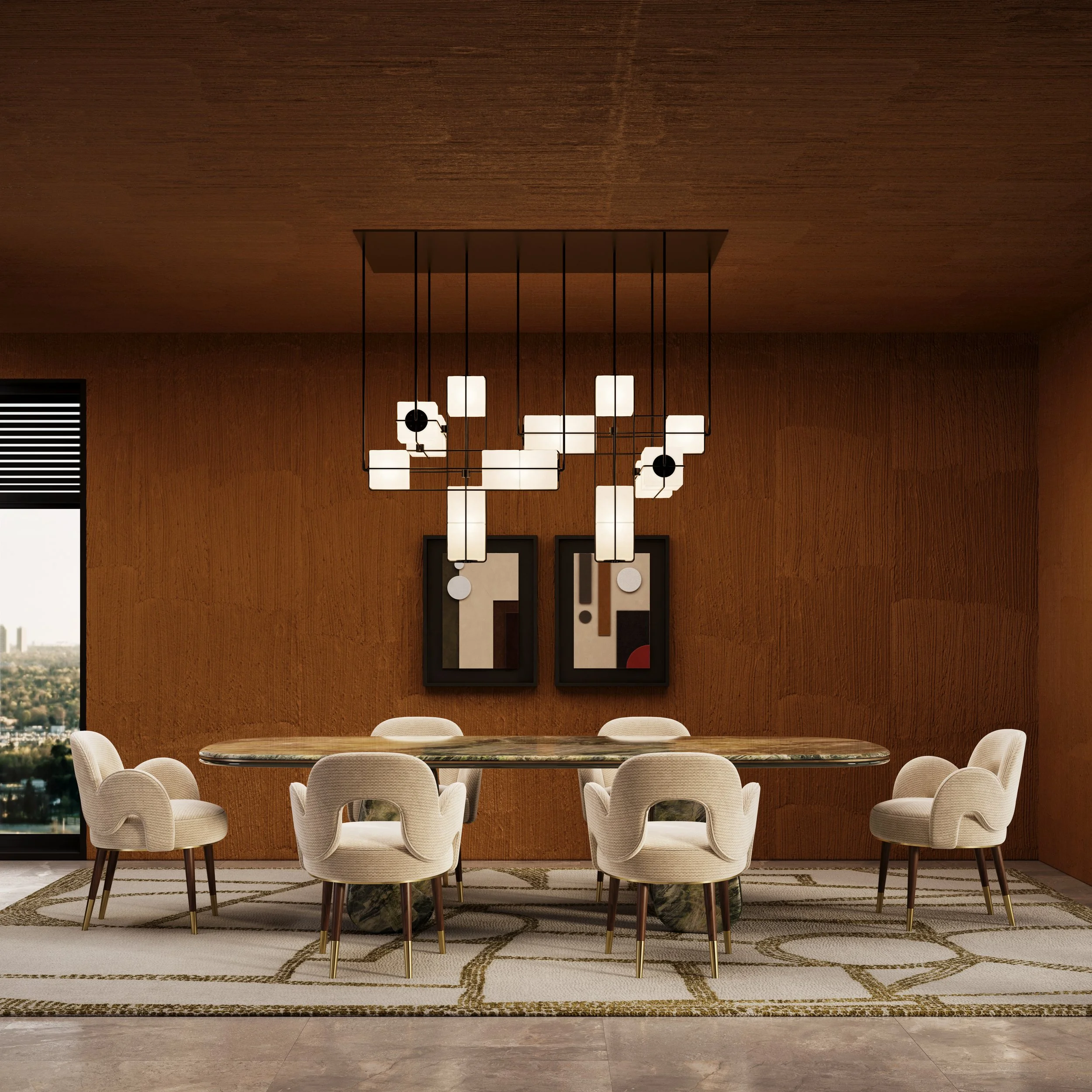 Amuse Chair, Vaggari Dining Table.