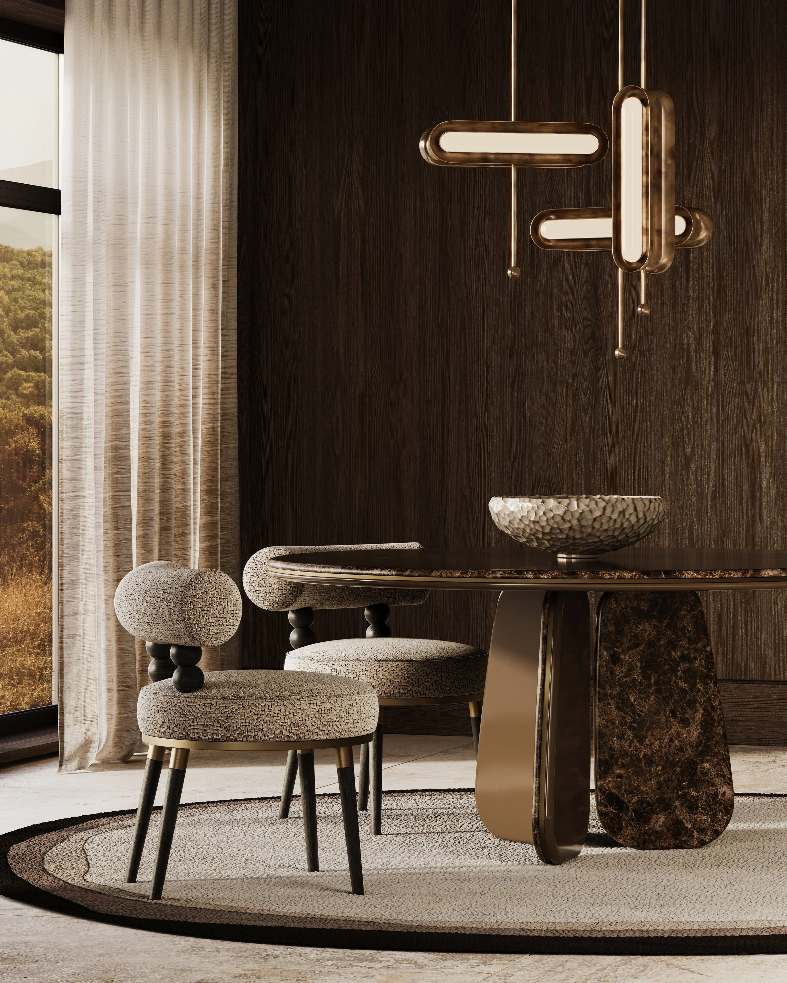 Vaggari Round Dining Table, Aretha Chair.