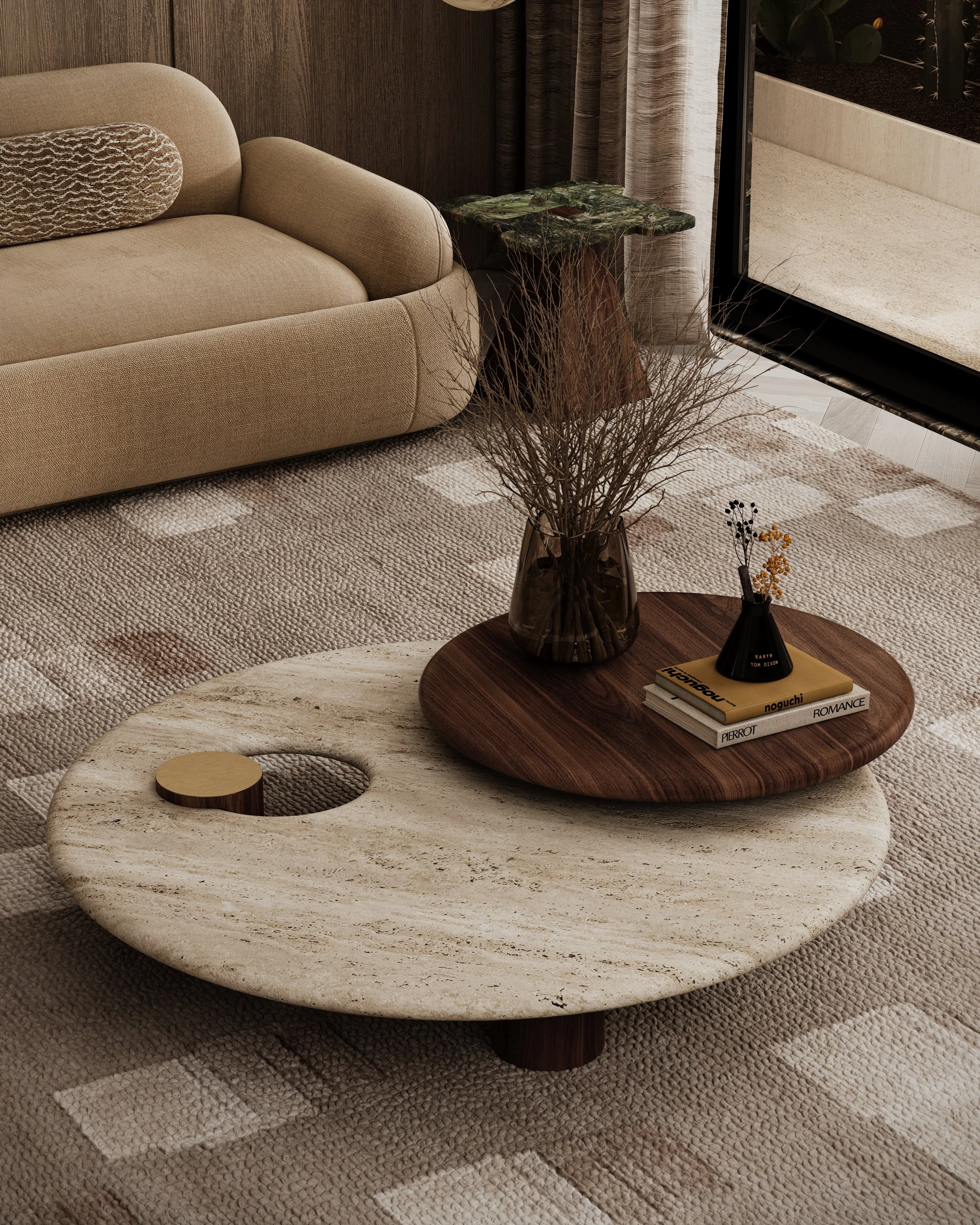 Minca Coffee Table, Bagatelle Side Table, Banjo Sofa.