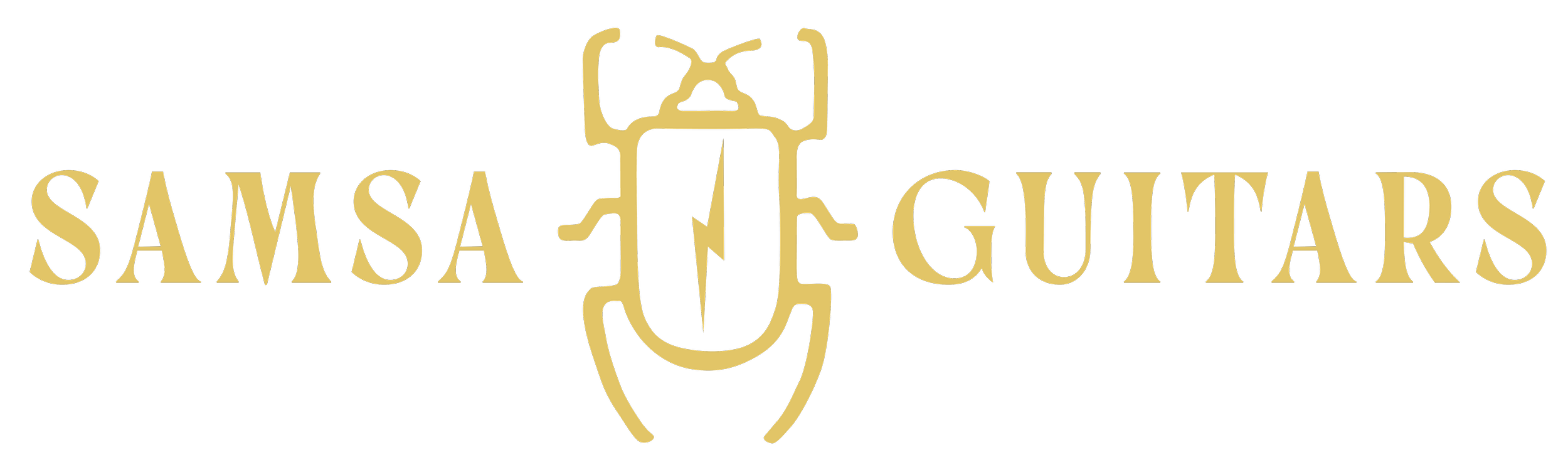 Samsa guitars main gold logo with beetle and lightning bolt