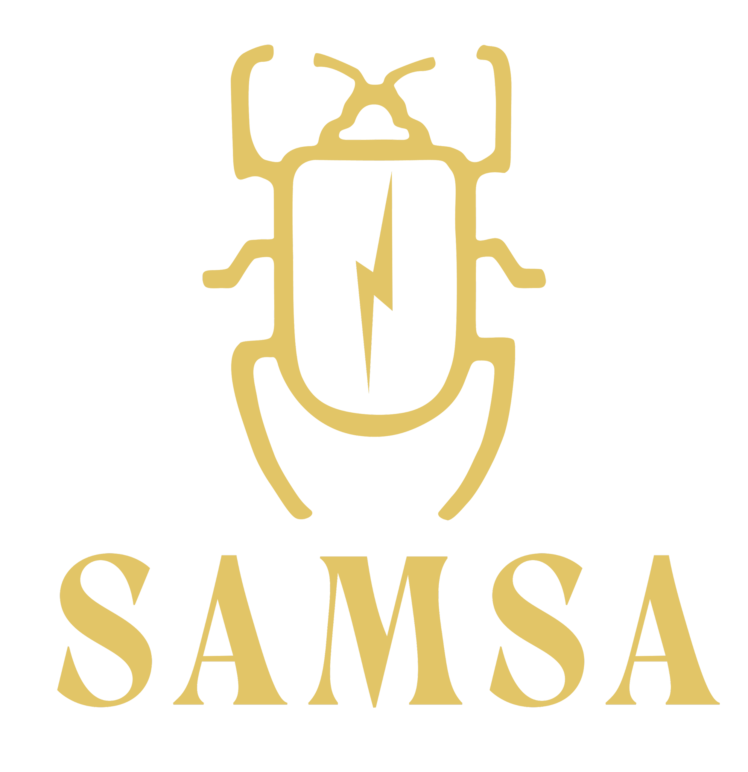 Samsa guitars secondary gold logo with beetle and lightning bolt