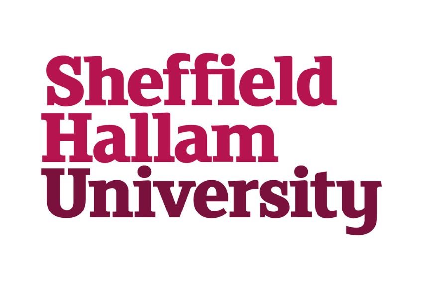 Text logo for Sheffield Hallam University in bold maroon and purple font.