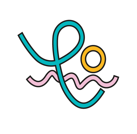 Abstract line art with colorful loops and curves on a black background.