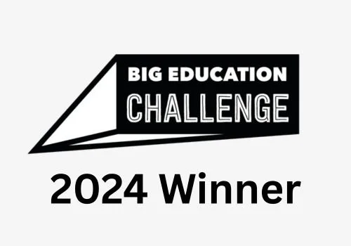 Black and white graphic with text reading "Big Education Challenge 2024 Winner".