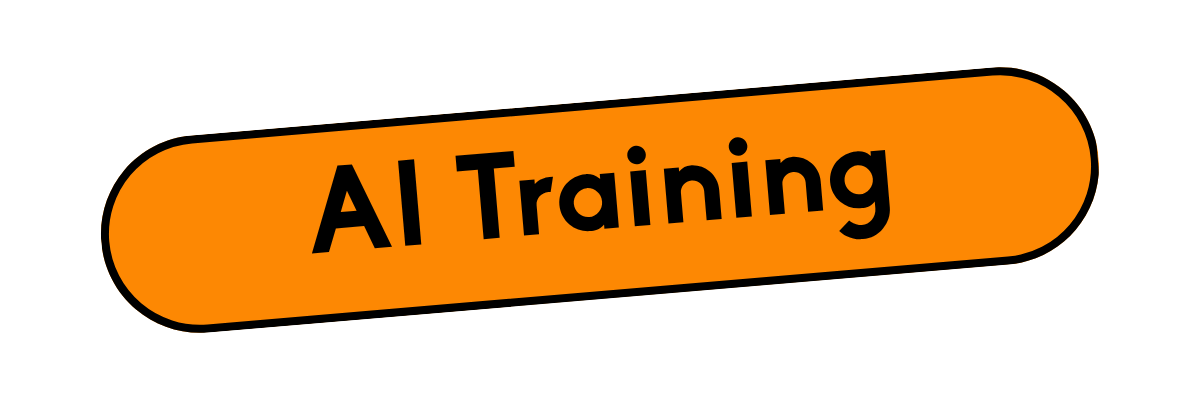 Image with an orange oval shape containing the bold black text 'AI Training'.