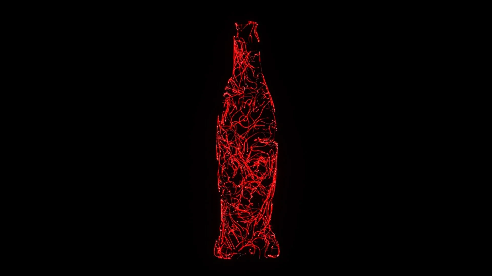 Neon red outline of a bottle against a black background.
