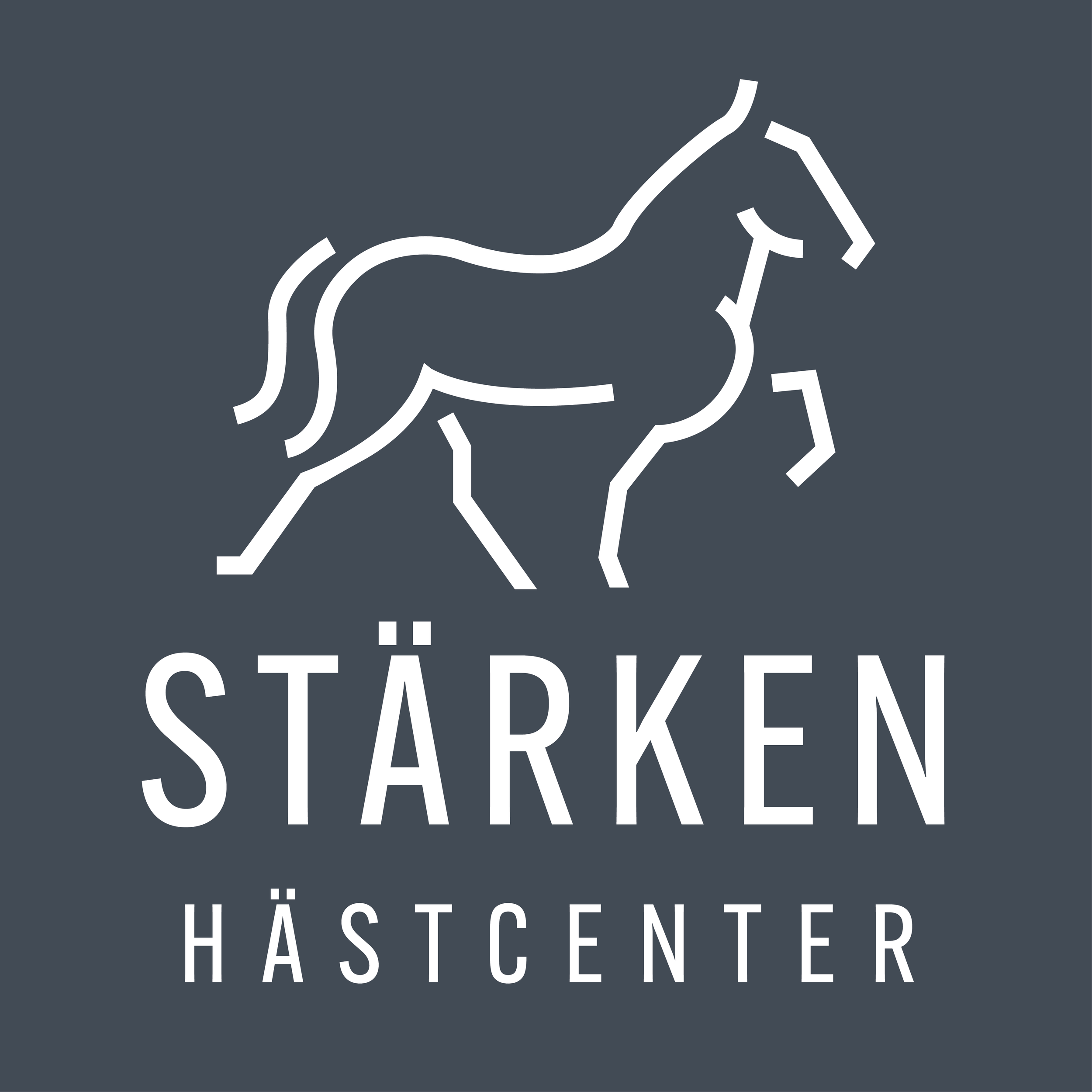Logotyp för Stärken Hästcenter med en stiliserad häst och text.