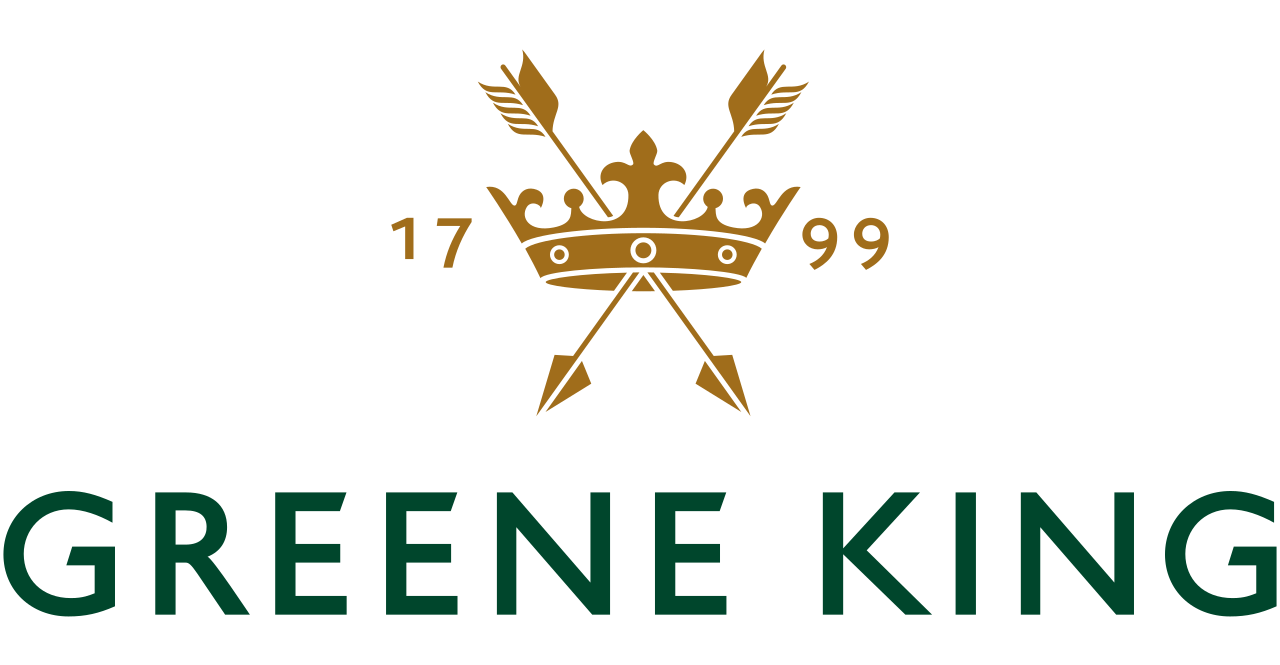 A logo with a crown, two arrows, and the text 'GREENE KING' beneath. The crown has the year 1799 on either side.
