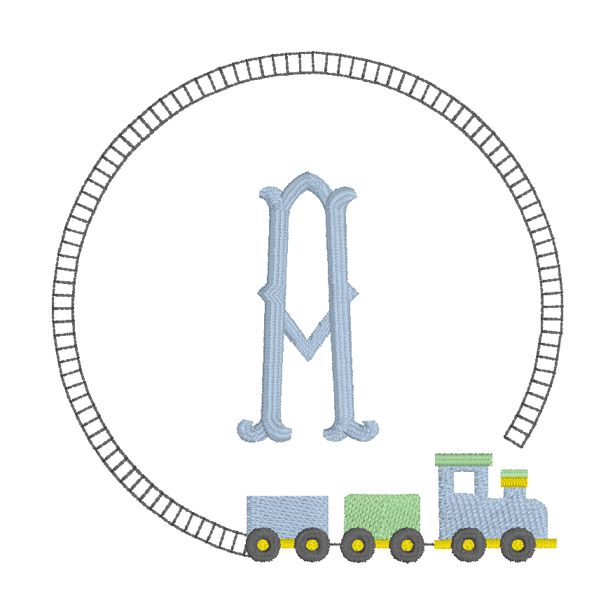 C007 — Train Tracks Frame with Initial
Place an initial inside a circular train-track frame with a tiny train traveling along the base.
Make it yours: Choose the initial or name, train colors, track colors, and layout scale.
Motif reference: D1429