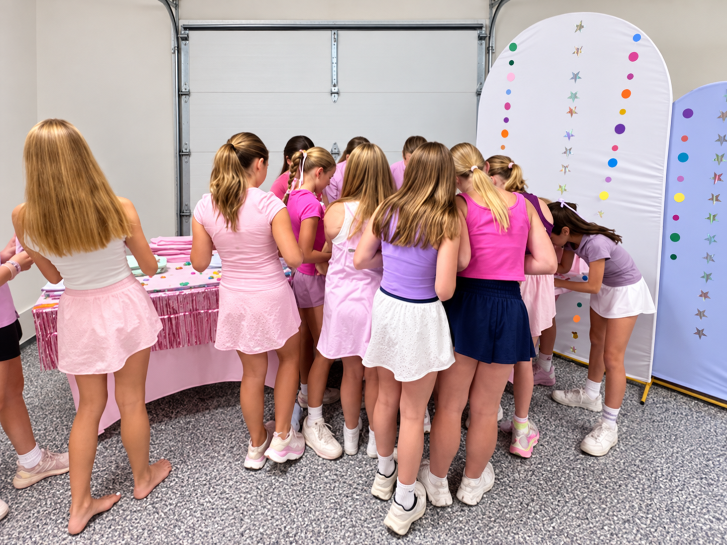 Guests gathered around the selection table at Blakely’s colorful live embroidery party.