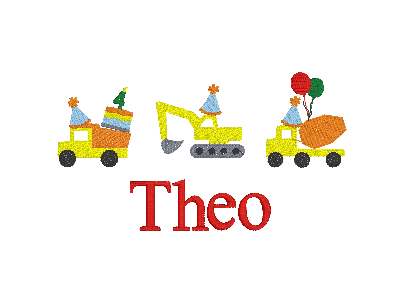 C008 — Construction Birthday Lineup
Turn construction vehicles into a birthday scene with party hats, balloons, a cake, and a personalized name and age.
Make it yours: Choose the name, age, vehicles, party details, and colors.
Motif references: D0001