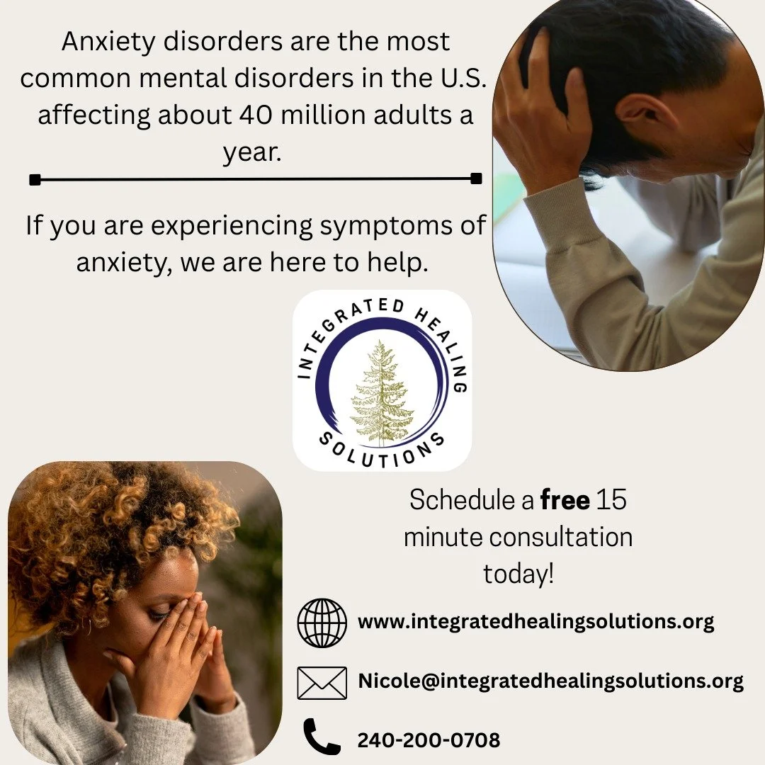 Anxiety and stress can be overwhelming, but you don't have to cope alone. 
Anxiety disorders affect about 20% of the adult population in the U.S. 
If you are experiencing symptoms of anxiety and are open to help, we are here. Schedule a free 15 minut