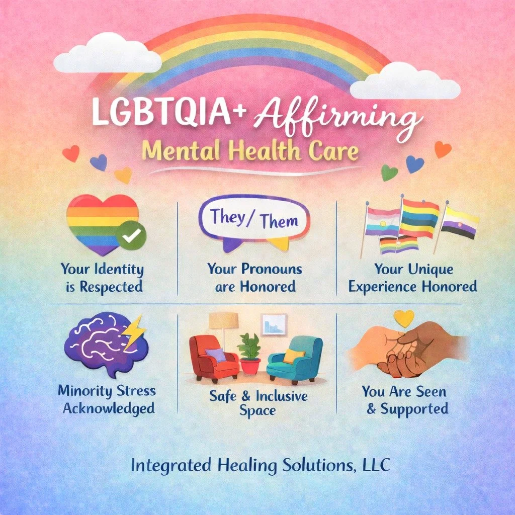 🌈 LGBTQIA+ Affirming Mental Health Care Matters 🧠💛

Mental health care should feel safe.
It should feel validating.
It should feel like you don&rsquo;t have to explain or defend who you are.

For many in the LGBTQIA+ community, therapy hasn&rsquo;