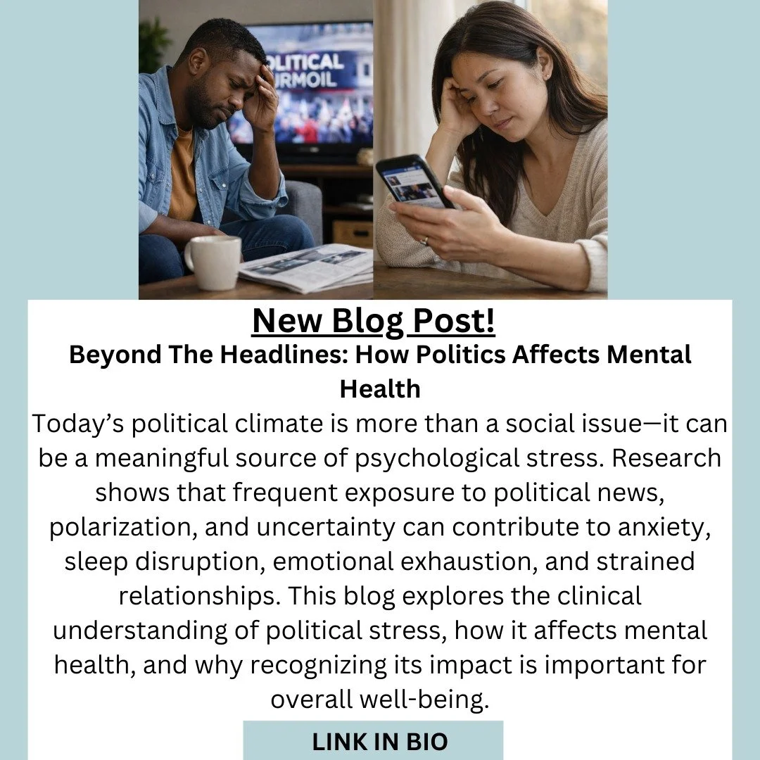 Is the political climate affecting your mental health? 🧠
Many people don&rsquo;t realize how much political stress can impact emotional well-being. Research shows that constant exposure to political news and polarization can be linked to:
▪️ Increas