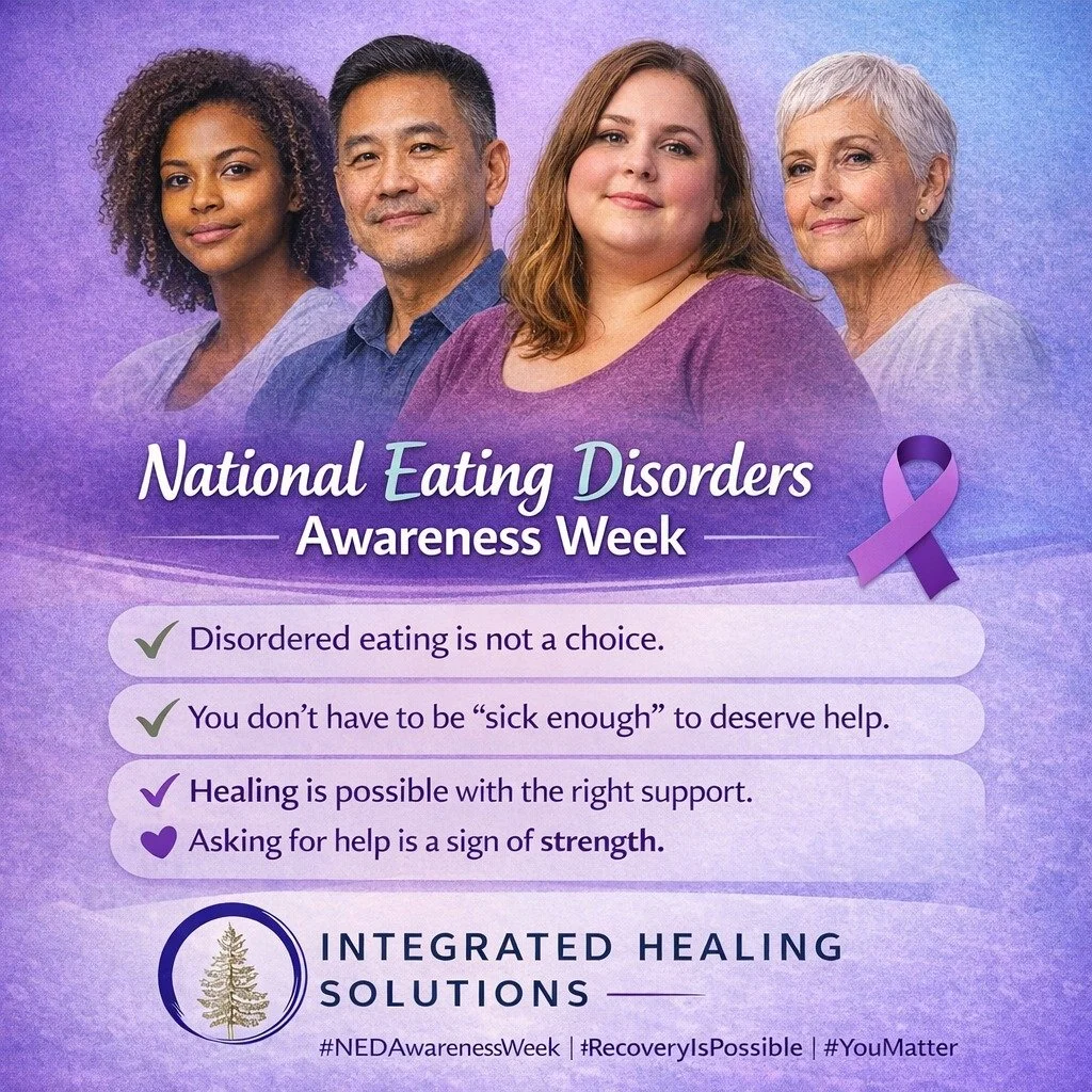 National Eating Disorders Awareness Week 💜

Eating disorders don&rsquo;t have a &ldquo;look.&rdquo;
They affect people of all ages, genders, races, body sizes, and backgrounds.

During National Eating Disorders Awareness Week, we want to remind you: