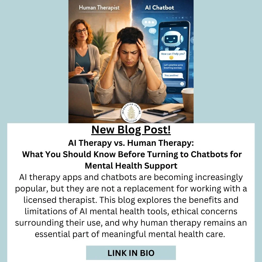 AI therapy apps and chatbots are becoming increasingly popular 🤖💬, but they are not a replacement for working with a licensed therapist. Human therapy offers clinical expertise, ethical accountability, and the kind of understanding that technology 