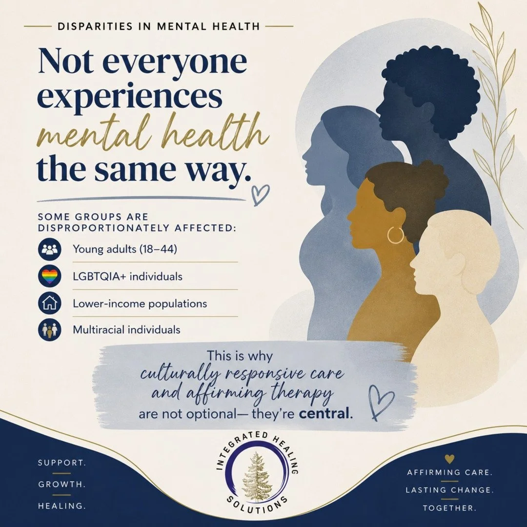 Not everyone experiences mental health the same way&mdash;especially here in Maryland.

Across our state, certain groups are being impacted more than others:
&bull; Young adults (18&ndash;44)
&bull; LGBTQIA+ individuals
&bull; Lower-income communitie