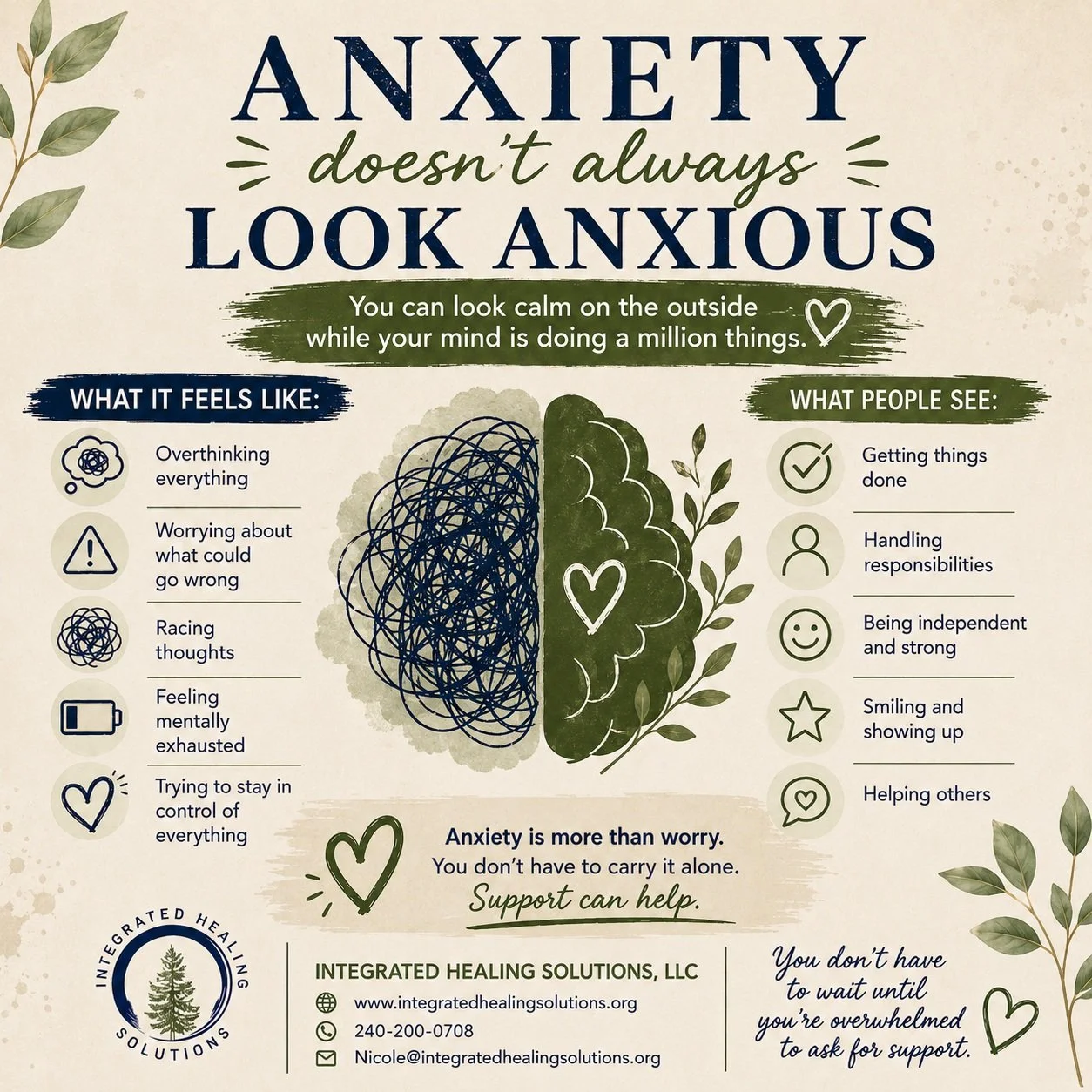 Anxiety Doesn&rsquo;t Always Look Anxious

Sometimes anxiety looks like overthinking a conversation long after it ended.

Sometimes it&rsquo;s constantly preparing for what could go wrong, struggling to relax even when everything is technically &ldqu