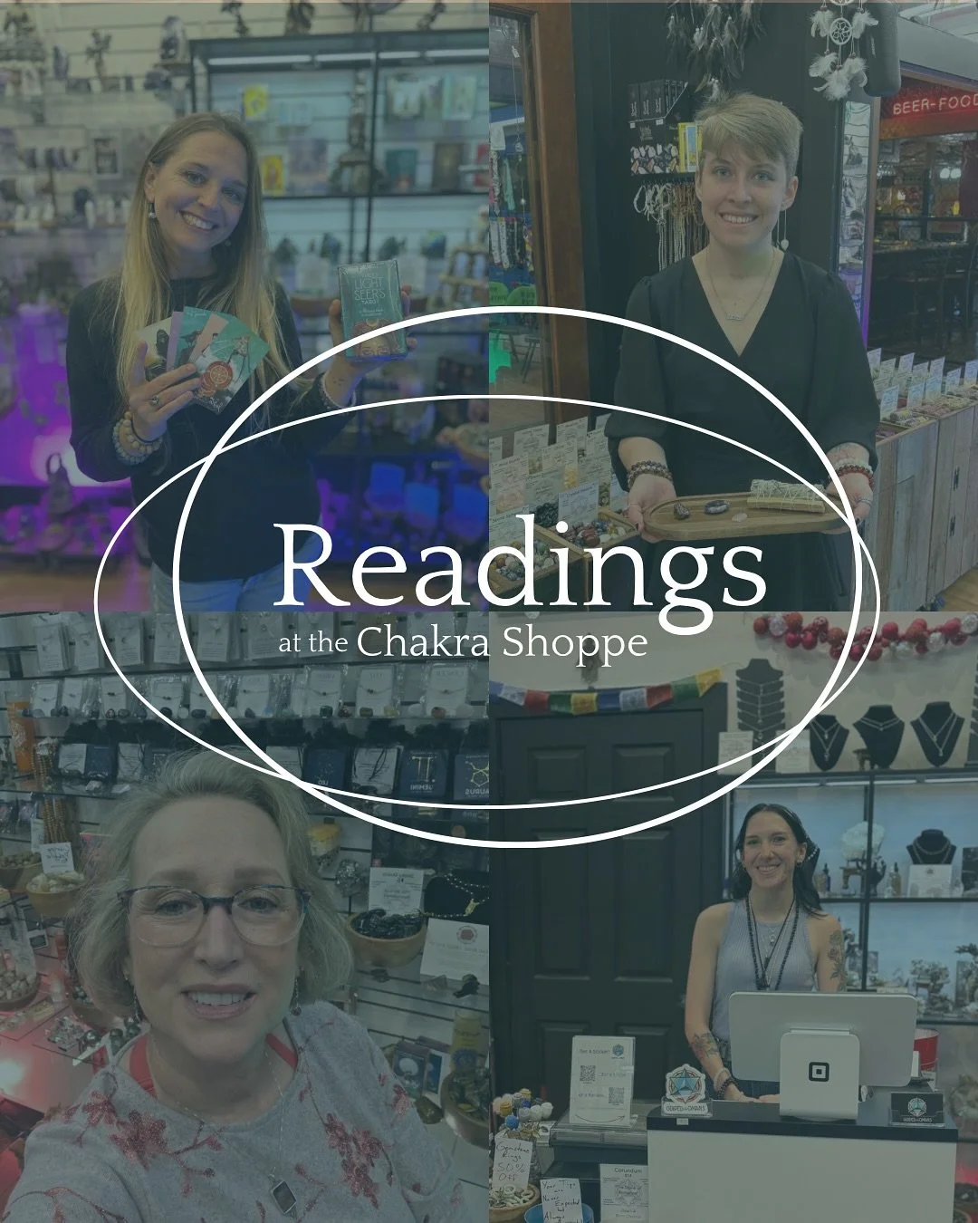 Back with a quick reminder that we offer readings at the Chakra Shoppe or virtually via Zoom! We are lucky to have a talented team of readers- Mo, Faith, Sabrina, and Nicole. Our readings are geared towards healing and helping you understand where yo